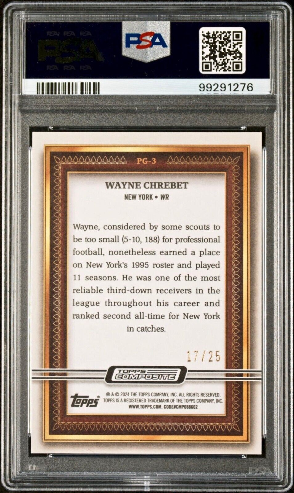 Wayne Chrebet 2023 Topps Portrait Gallery NFL #PG-3 Orange 17/25 Card PSA 10