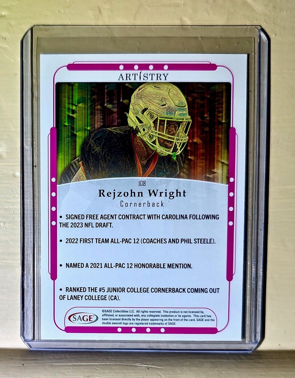 Rejzohn Wright 2023 SAGE NFL Artistry Football #108 Card