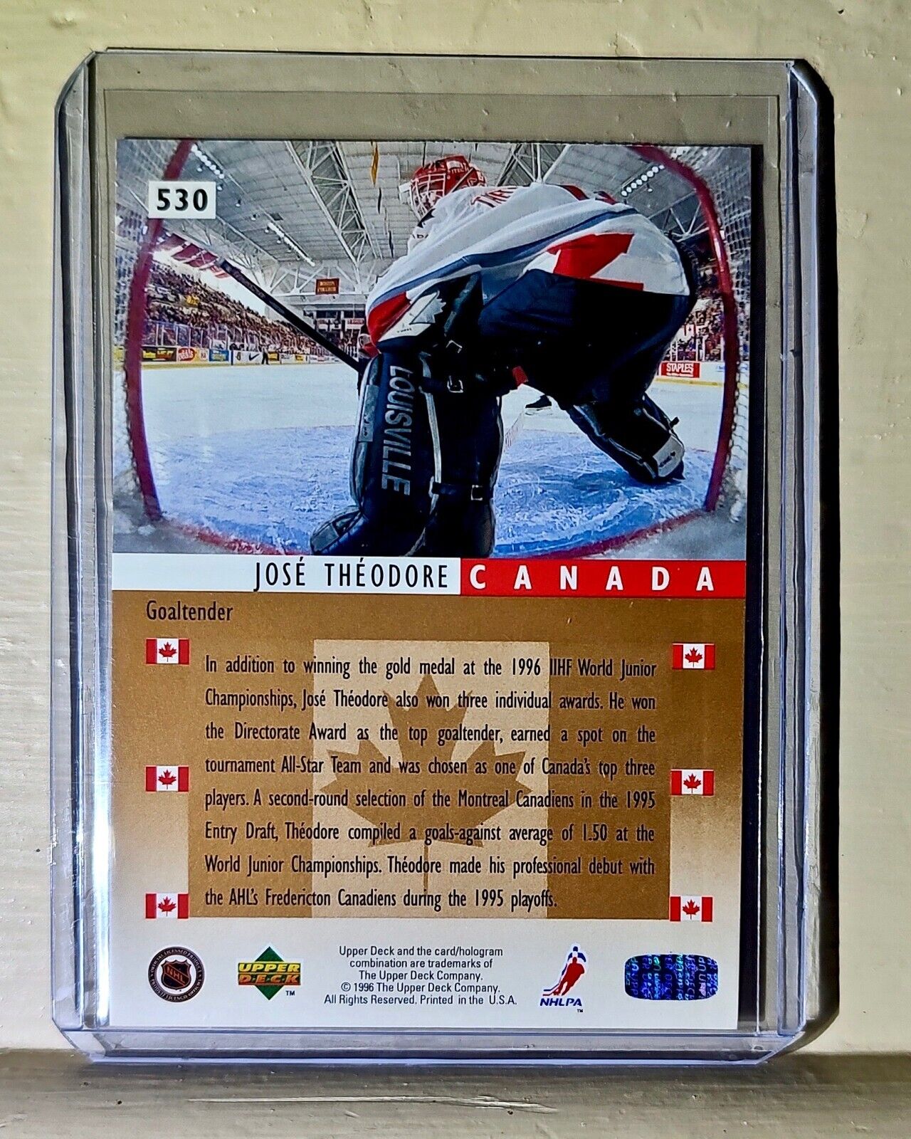 Jose Theodore 1996 Upper Deck World Junior Championships #530 Hockey Card Canada