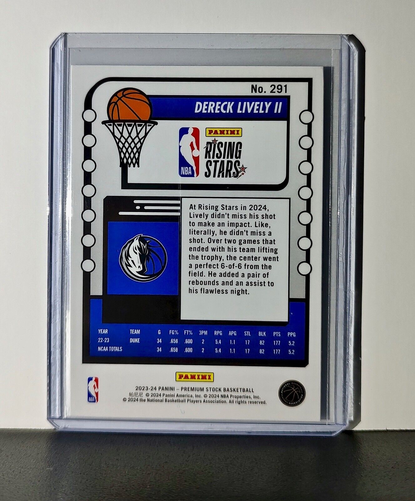 Dereck Lively II 2023-24 Panini Premium NBA Hoops Rising Stars #291 Rookie Card