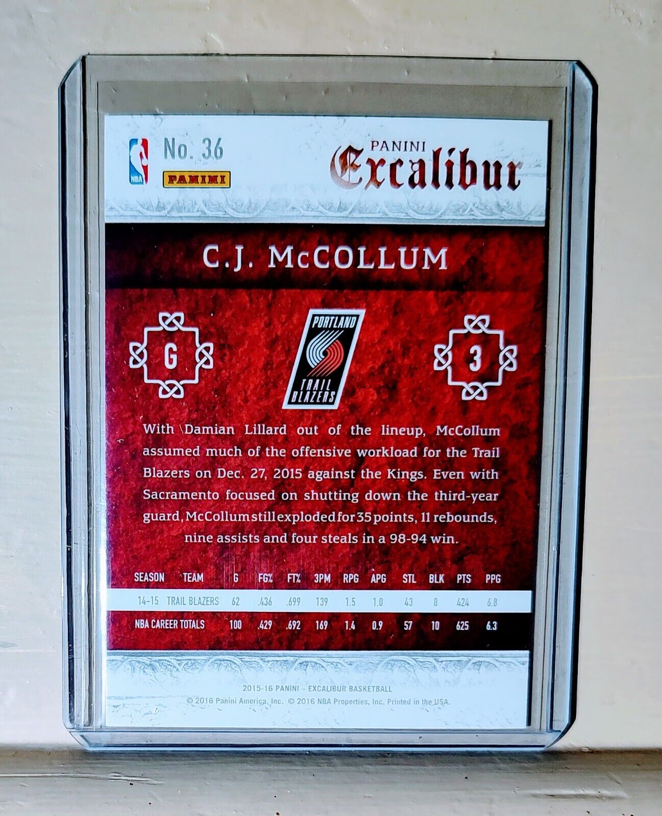 CJ McCollum 2015-16 Panini Excalibur Basketball NBA #36 Card