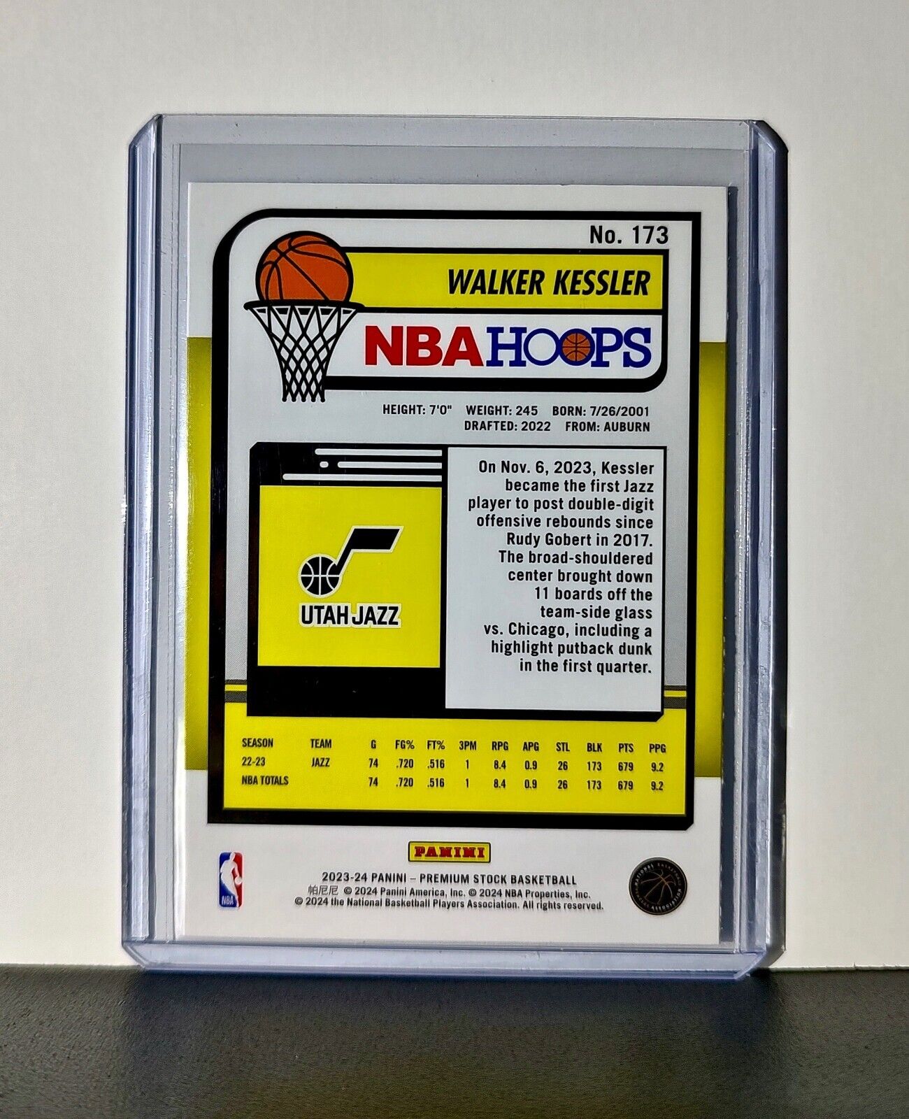 Walker Kessler 2023-24 Panini Premium Stock NBA Hoops #173 Card Utah Jazz