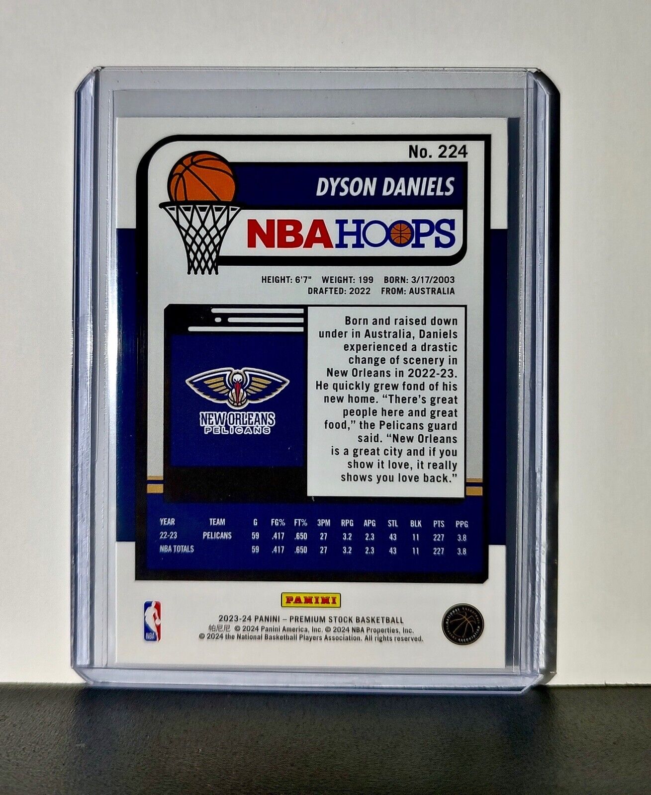 Dyson Daniels 2023-24 Panini Premium Stock NBA Hoops #224 Card Pelicans