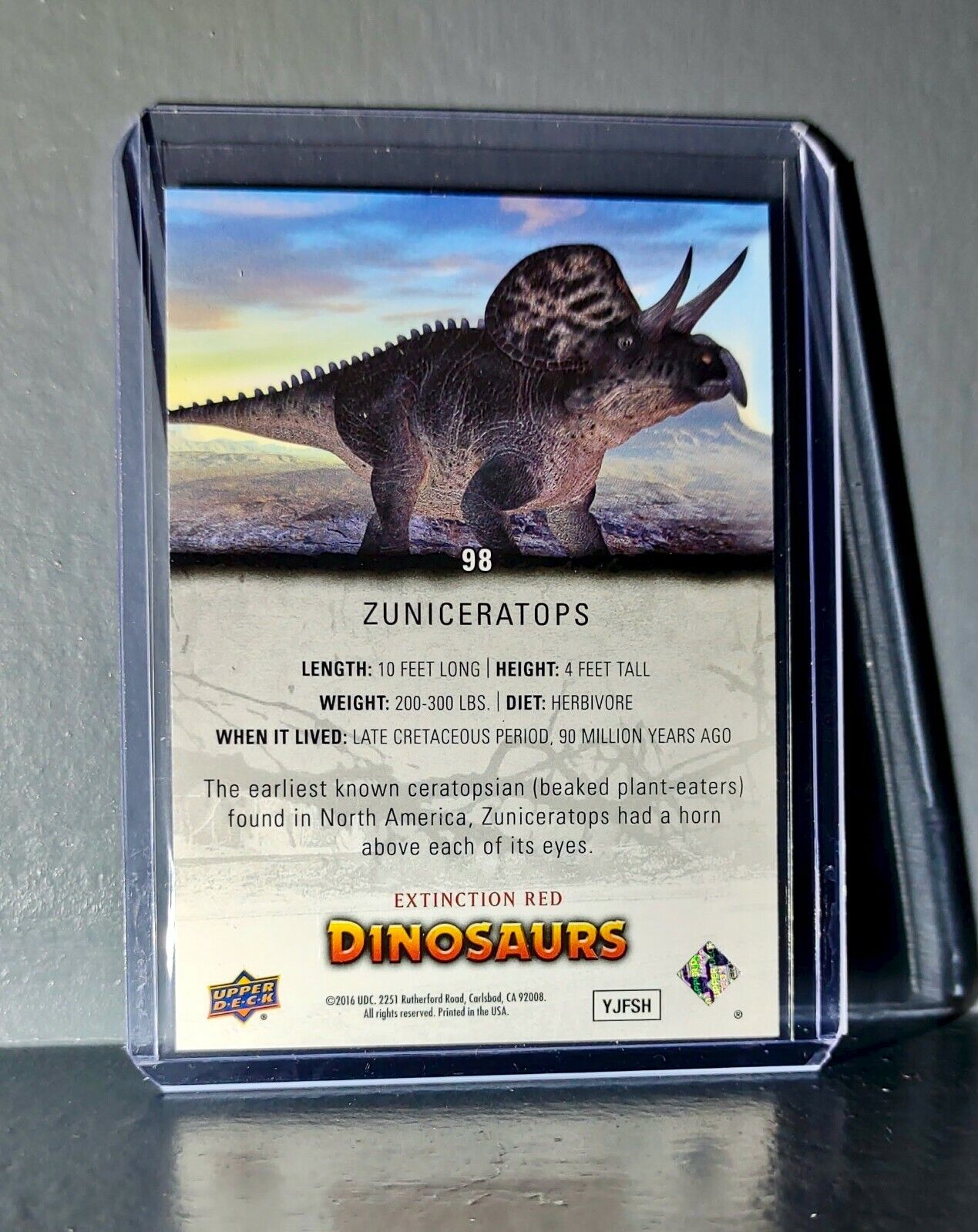2015 Upper Deck Dinosaurs Zuniceratops Extinction Red Parallel #98 Card