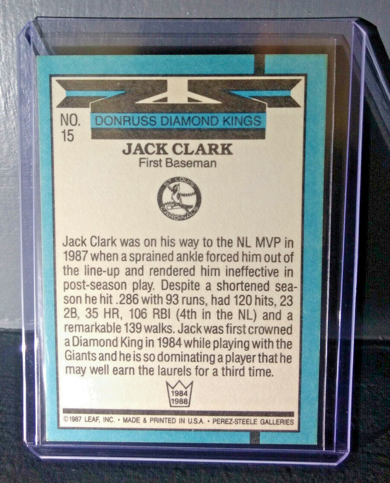 1988 Jack Clark Donruss Diamond Kings #15 Baseball Card