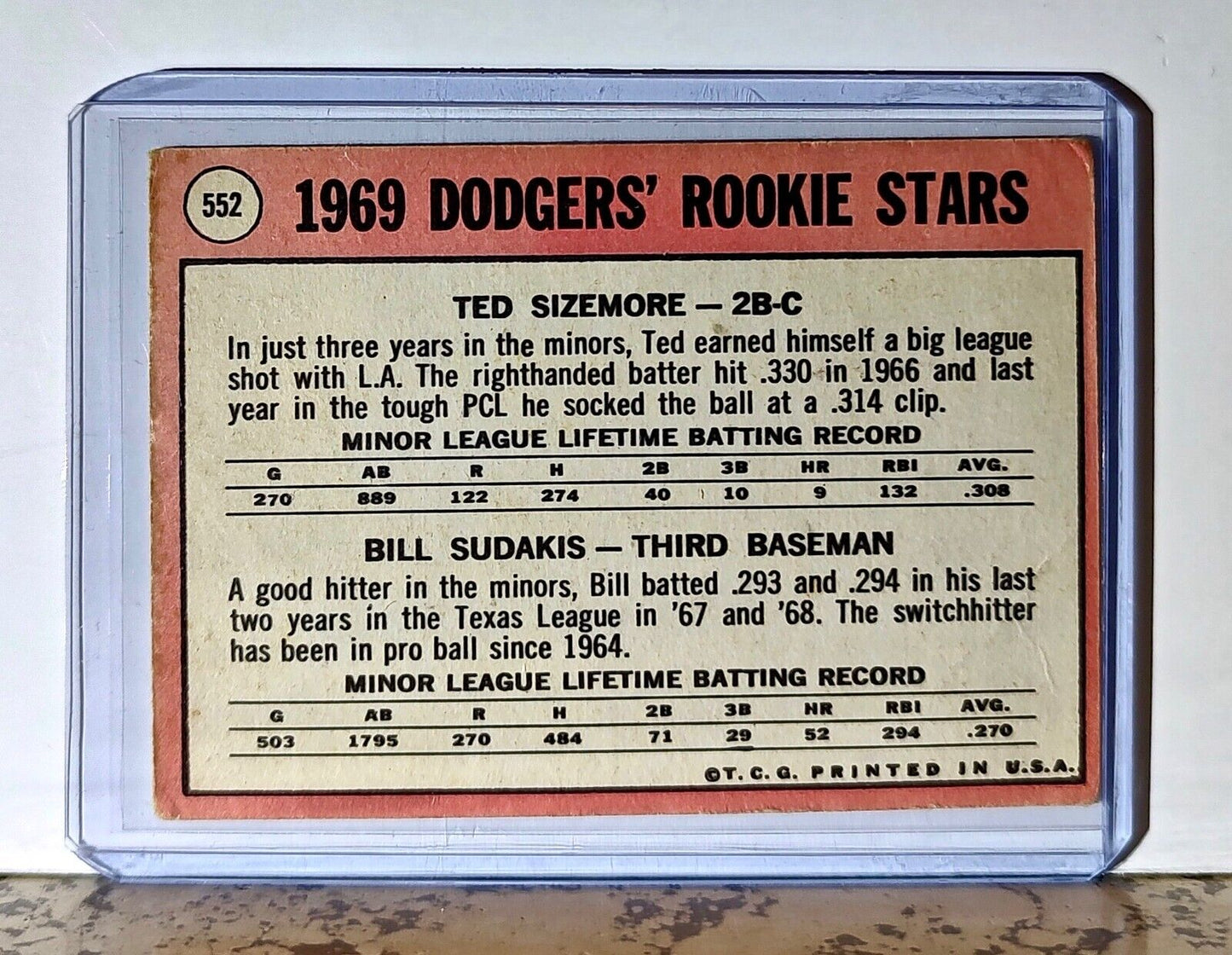 Sizemore / Sudakis 1969 Topps MLB #552 Baseball Card Los Angeles Dodgers