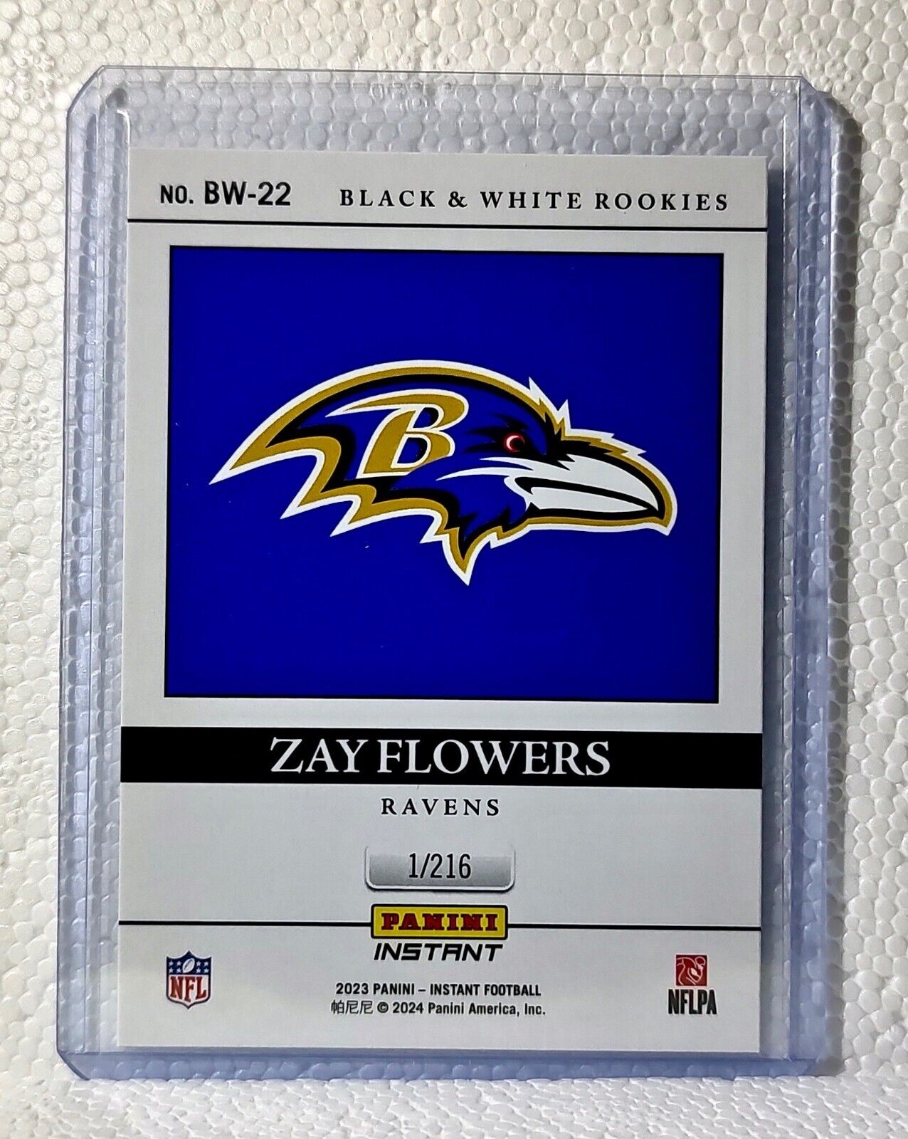 Zay Flowers 2023 Panini NFL #22 Black & White Rookies Card Ravens 1/216