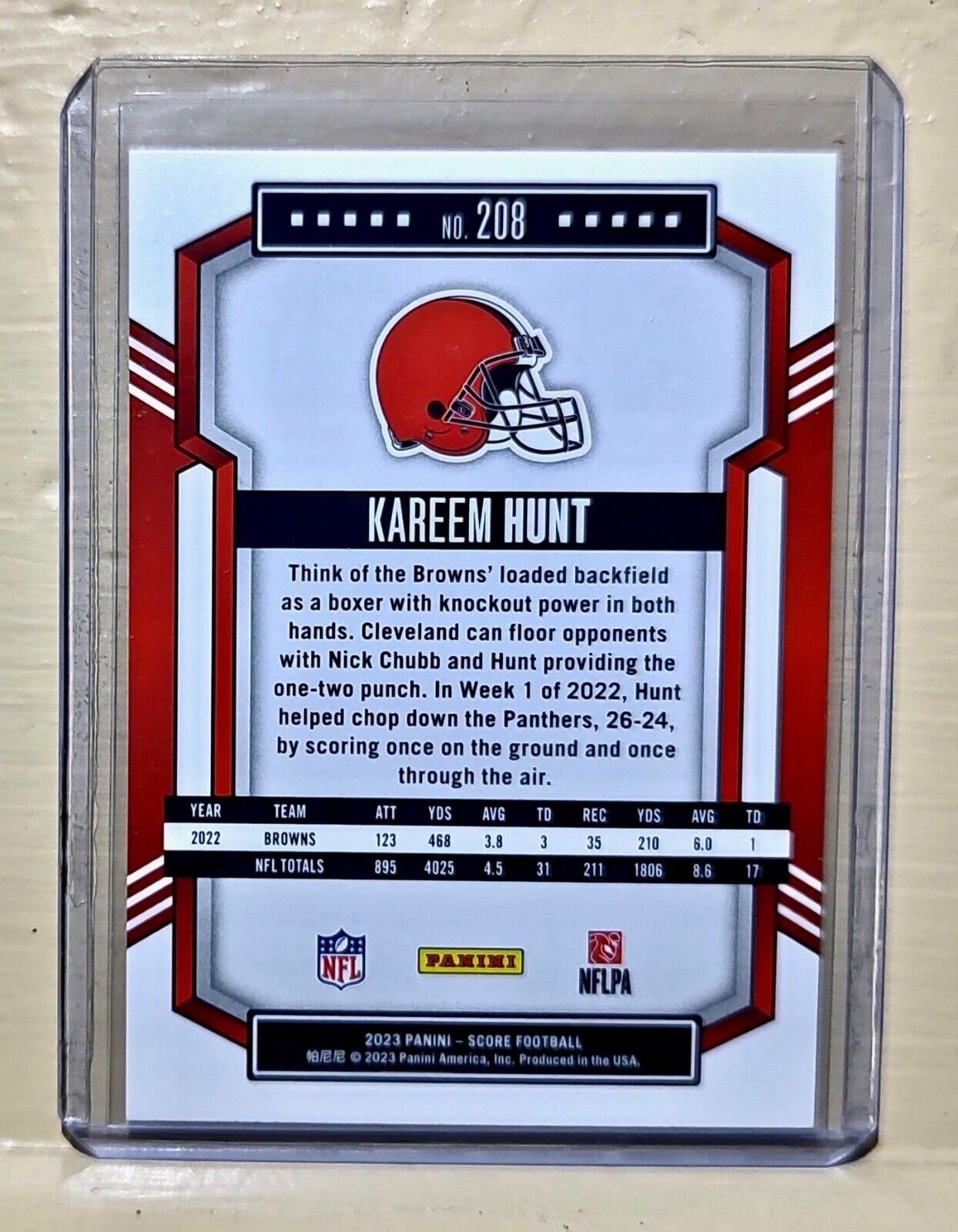 Kareem Hunt 2023 Panini NFL #208 Score Football Card Cleveland Browns