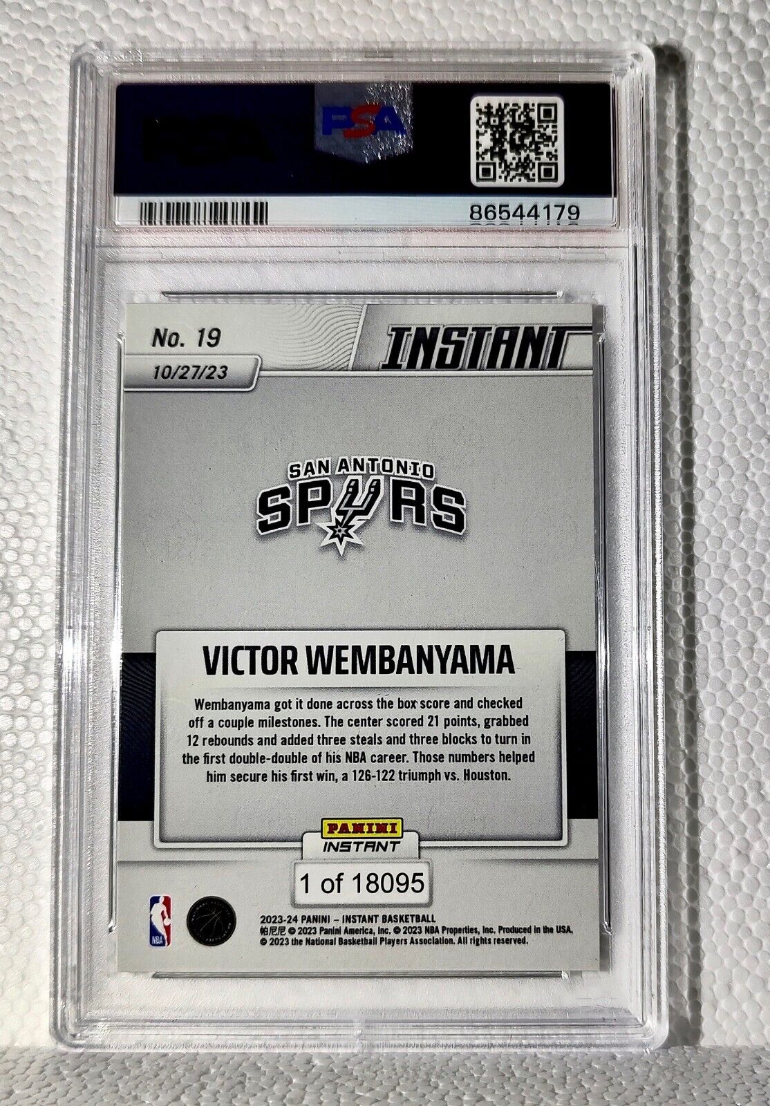 Victor Wembanyama 2023-24 Panini #19 NBA Rookie Card Spurs 1 of 18095 PSA 9 Mint