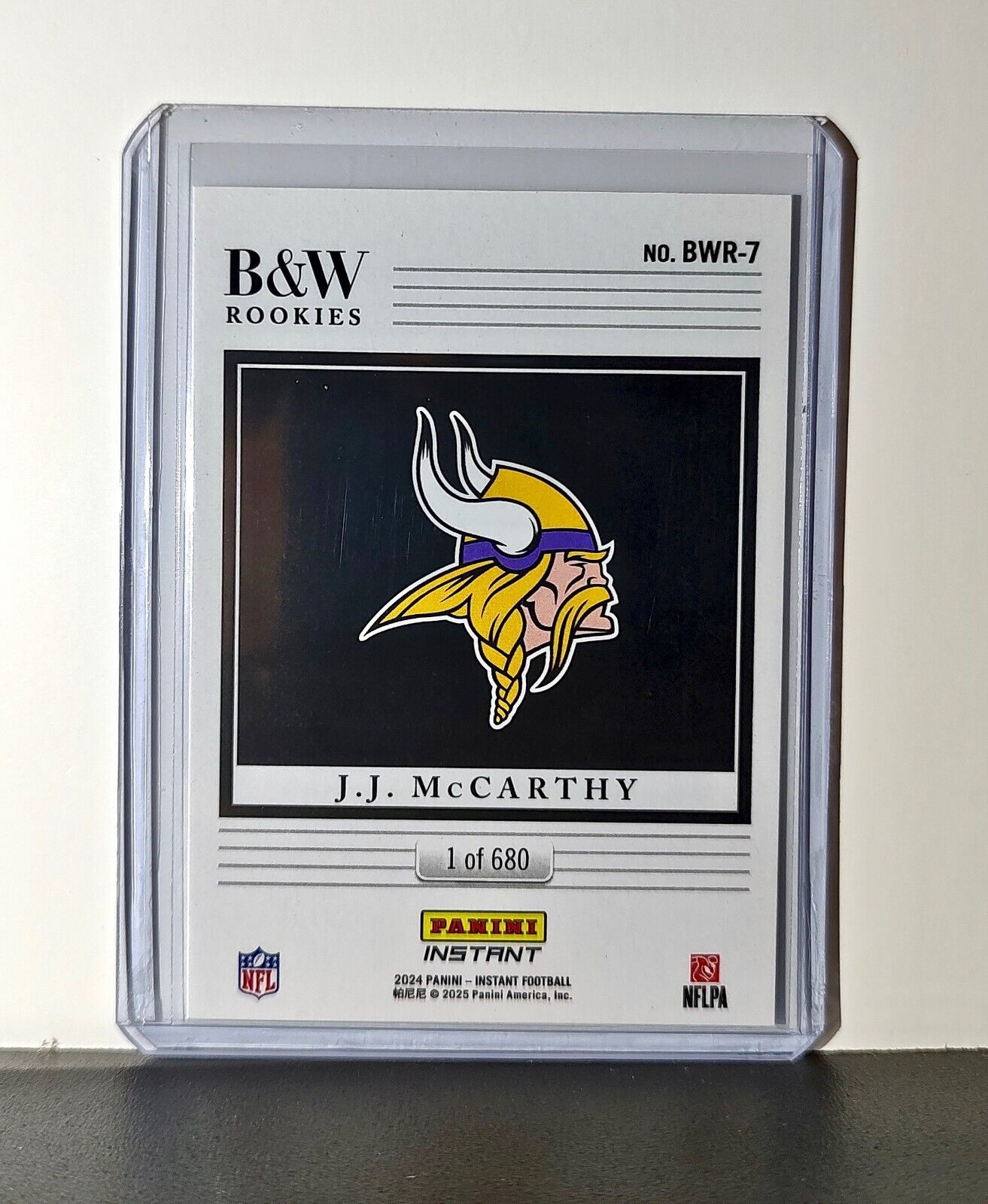 J.J. McCarthy Rookie 2024 Panini NFL #7 Black & White Rookies Vikings 1 of 680