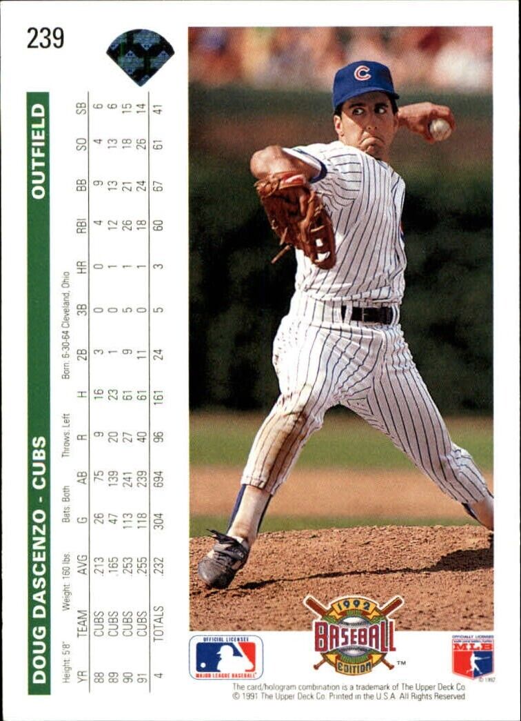 Doug Dascenzo 1992 Upper Deck MLB #239 Baseball Card Chicago Cubs