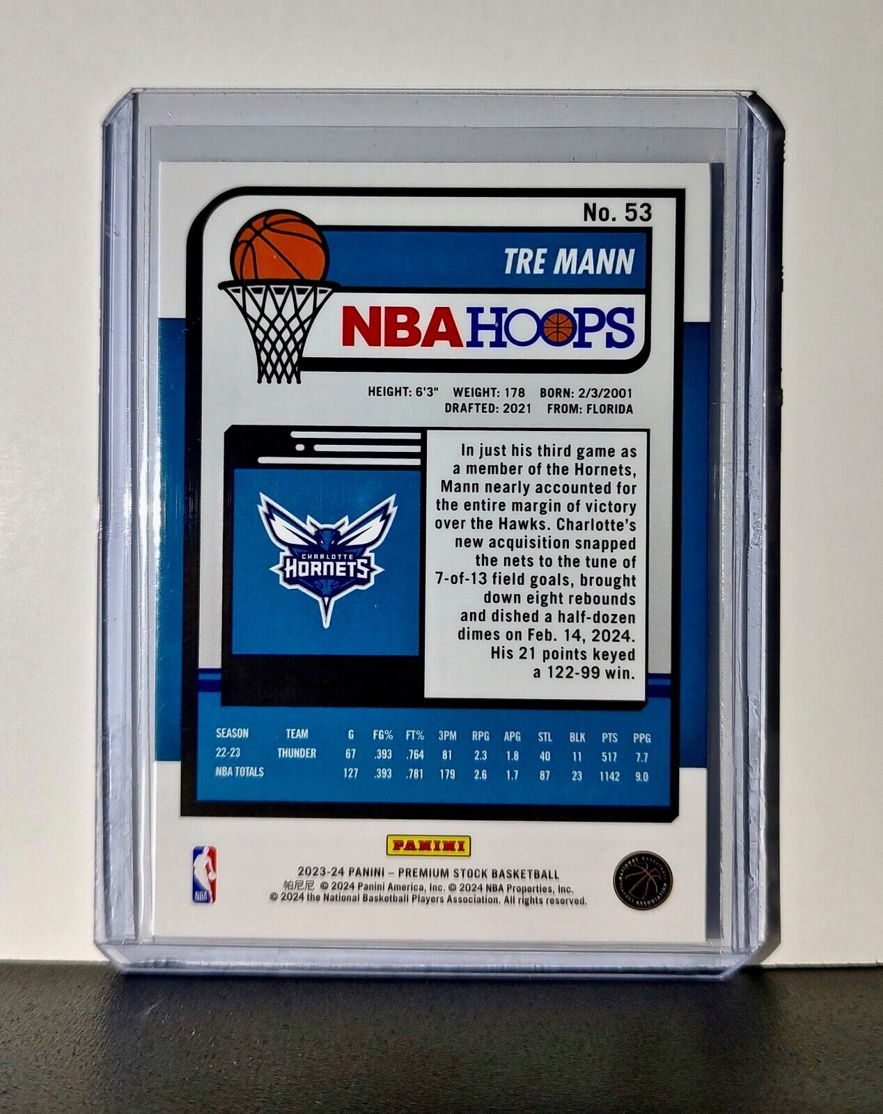 Tre Mann 2023-24 Panini Premium Stock NBA Hoops #53 Card Charlotte Hornets