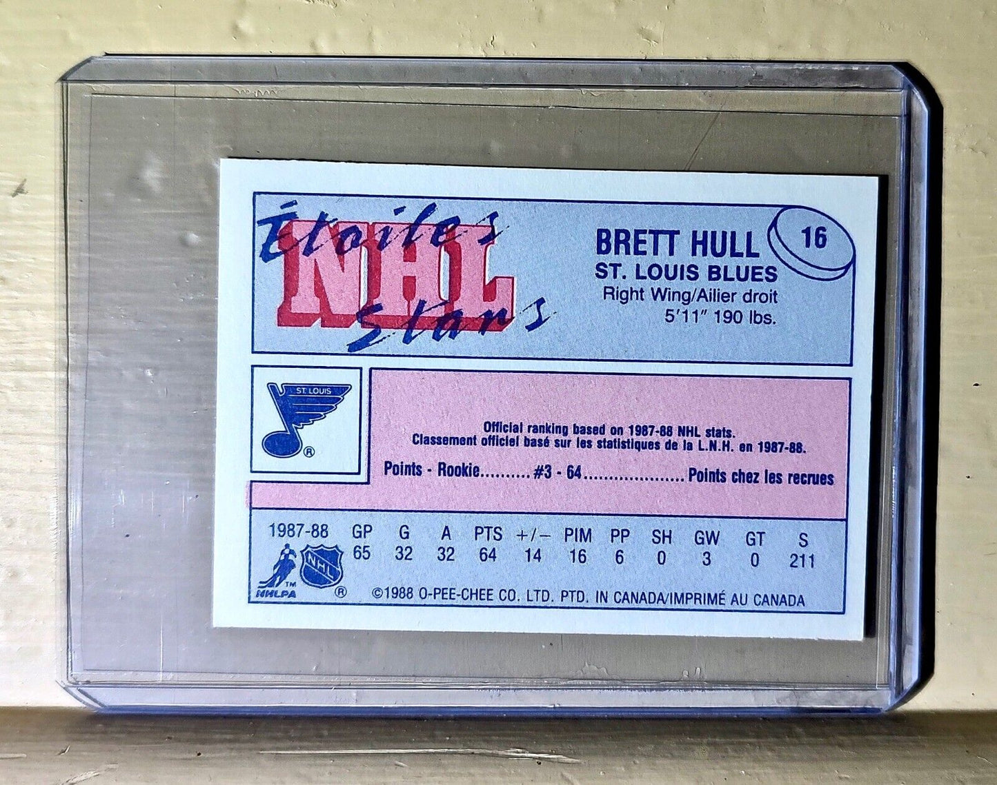 Brett Hull 1988 O-Pee-Chee #16 Mini Hockey Card St. Louis Blues