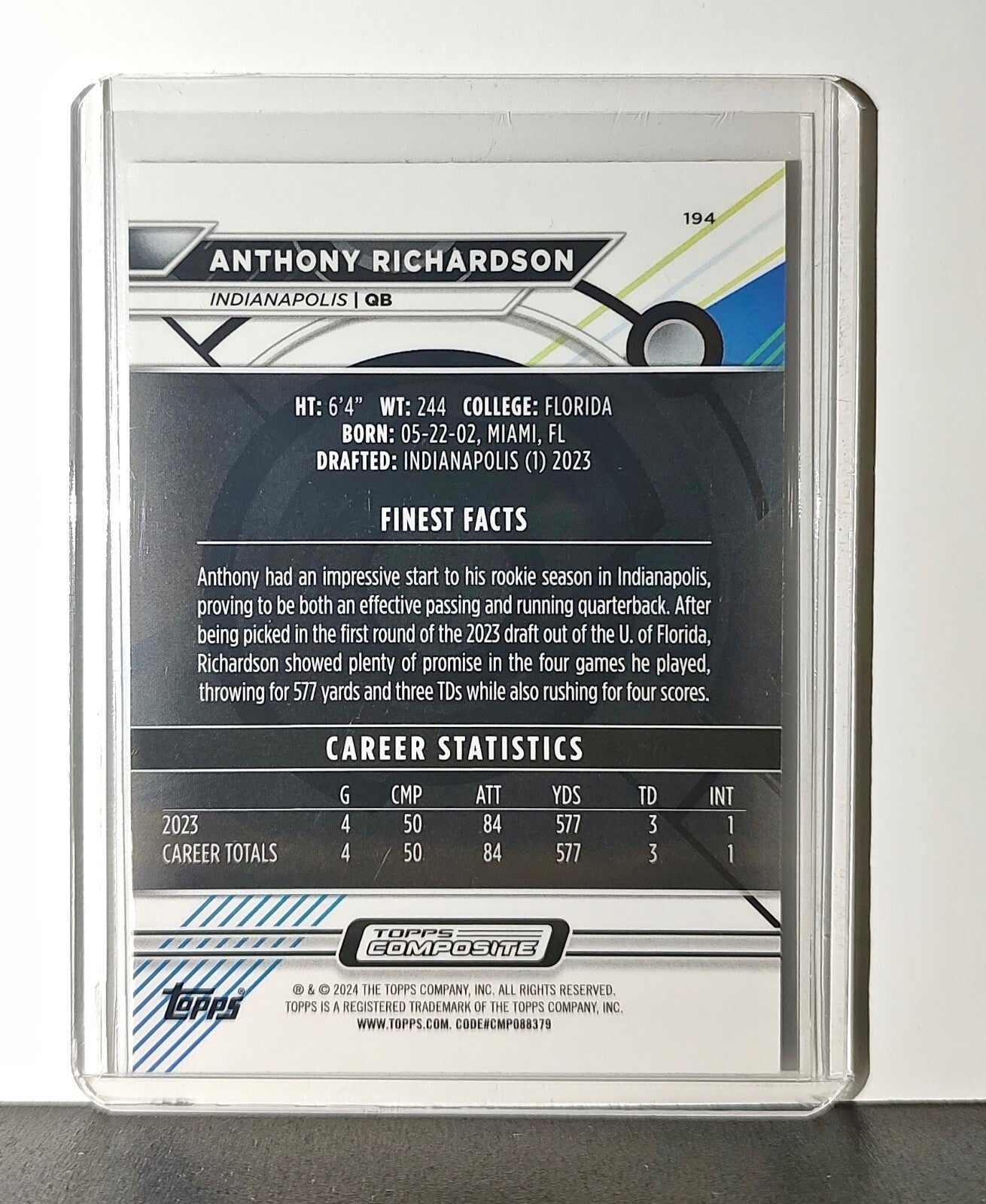 Anthony Richardson Rookie 2023 Topps Finest NFL #194 Card Indianapolis Colts