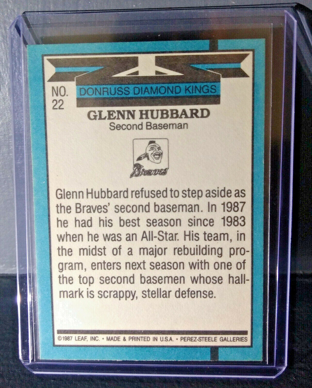 1988 Glenn Hubbard Donruss Diamond Kings #22 Baseball Card