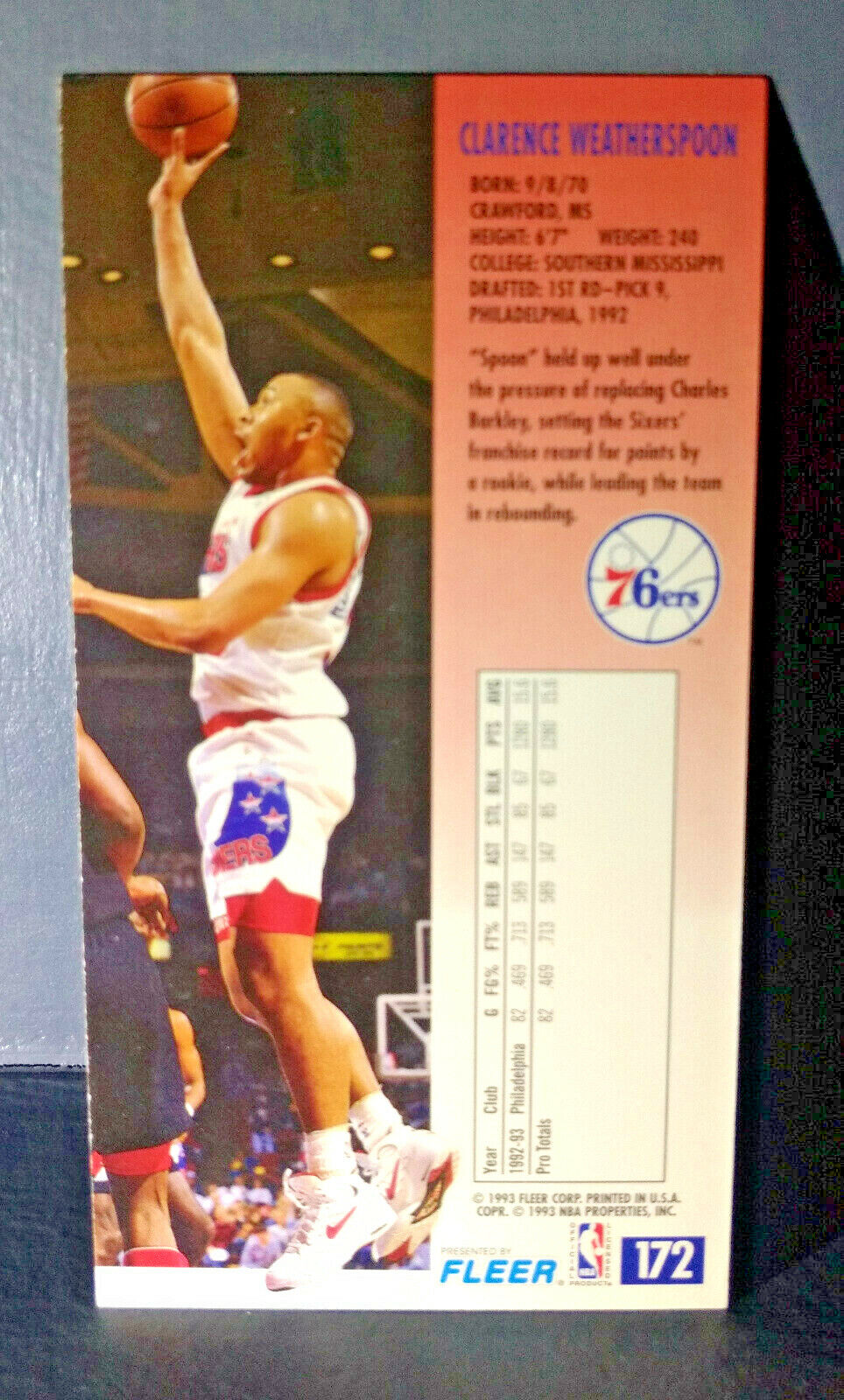 1993-94 Clarence Weatherspoon #172 Fleer NBA Jam Session Basketball Card