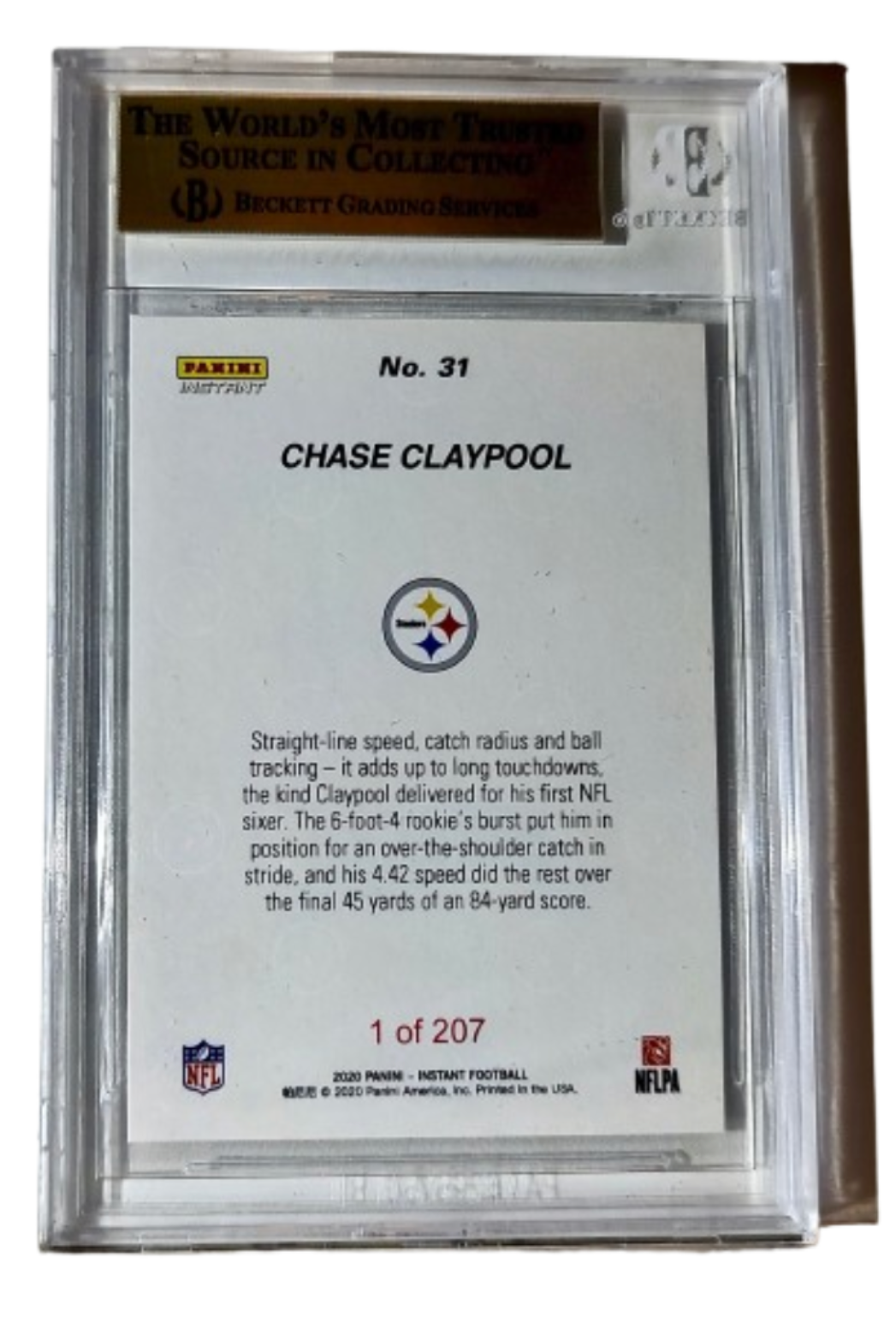 Chase Claypool 2020 Panini NFL #31 Rookie 1 of 207 BGS 9.5 Gem Mint Steelers