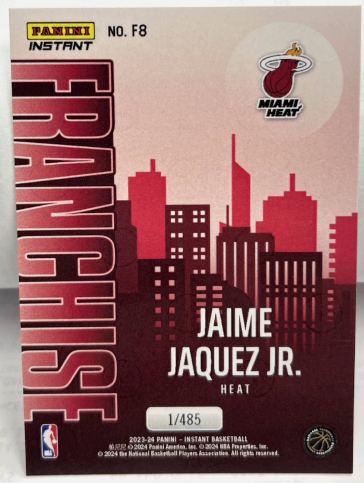 Jaime Jaquez Jr. 2023-24 NBA #8 Franchise Basketball Card Miami Heat 1/485