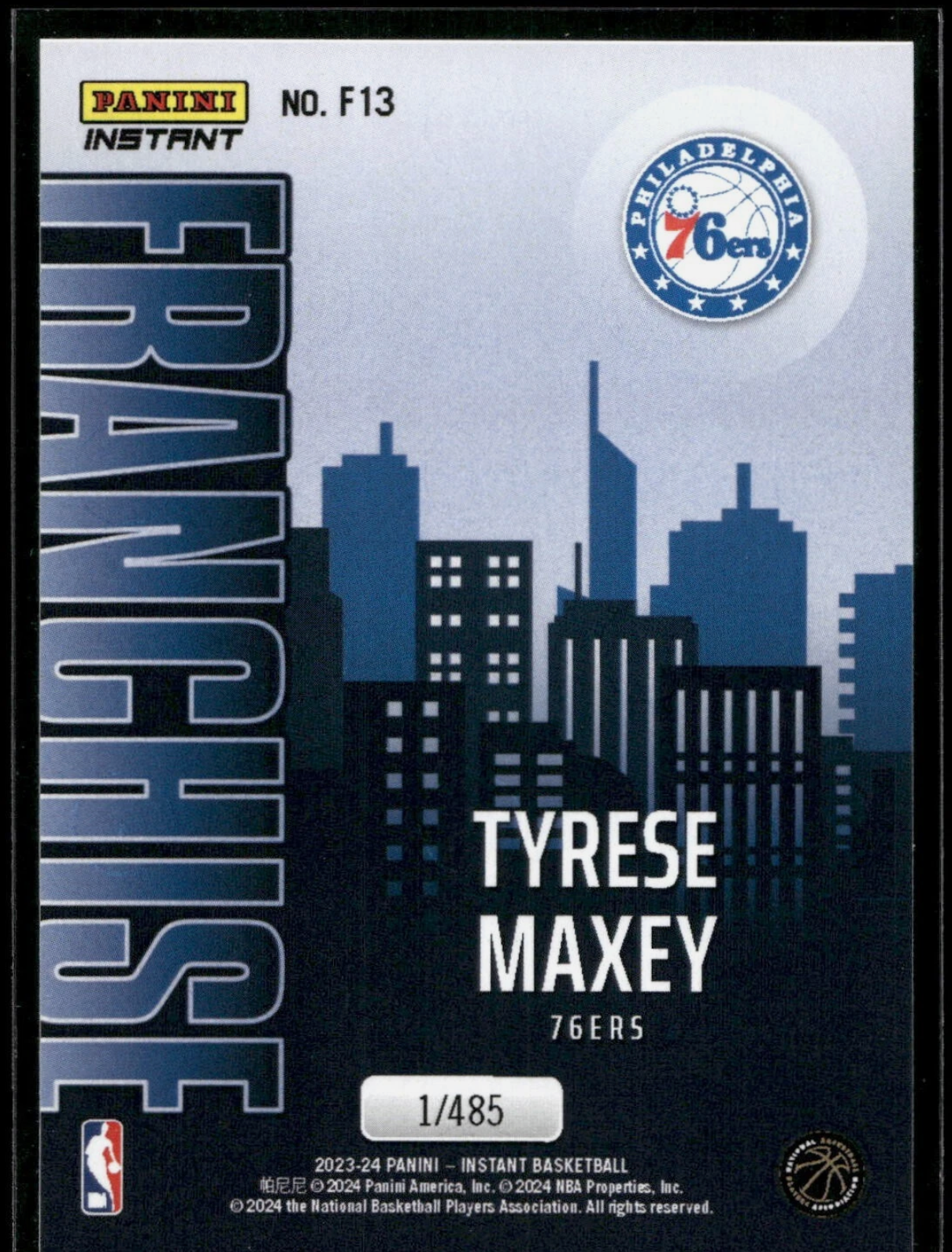 Tyrese Maxey 2023-24 NBA #13 Franchise Basketball Card Philadelphia 76ers 1/485