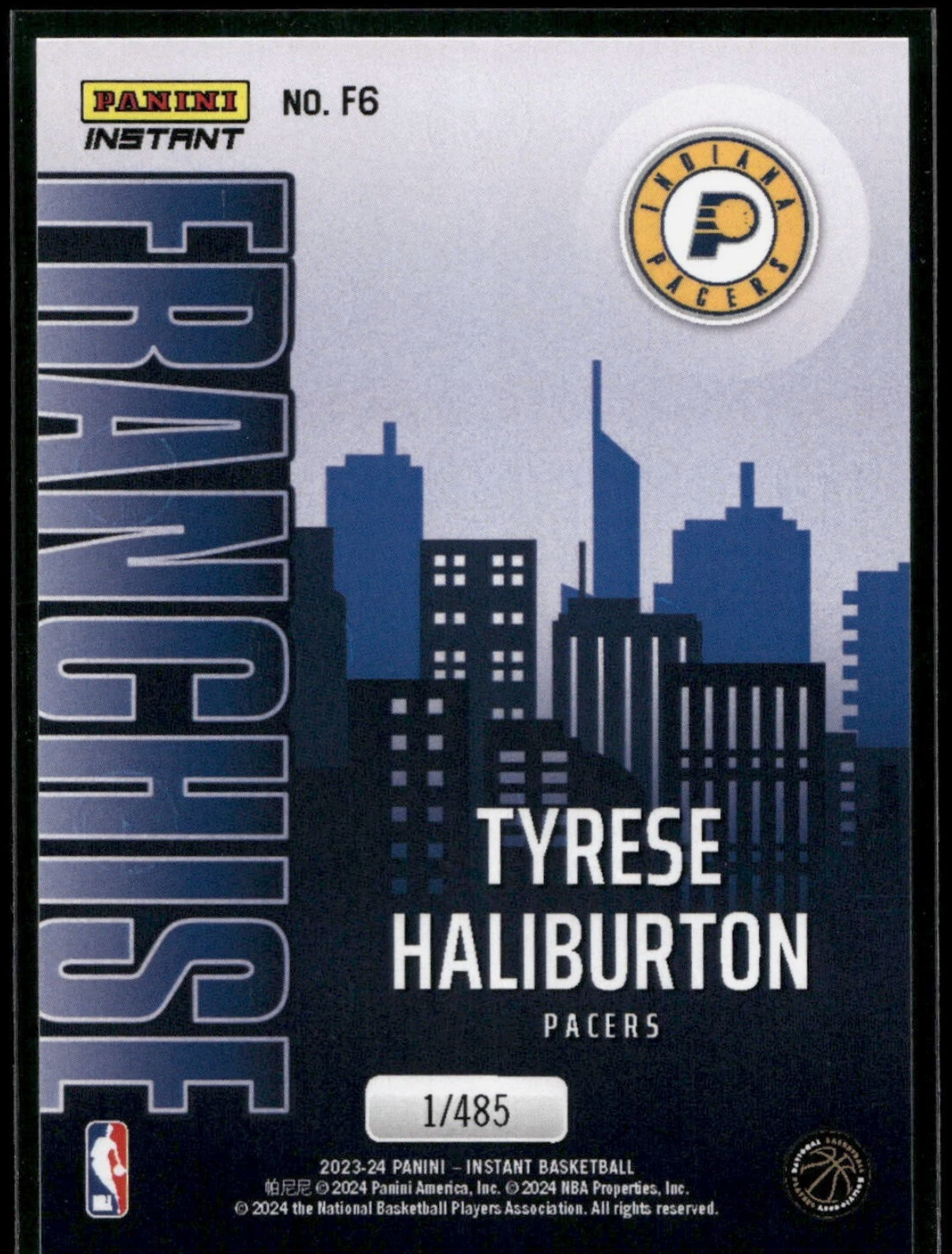 Tyrese Haliburton 2023-24 NBA #6 Franchise Basketball Card Indiana Pacers 1/485