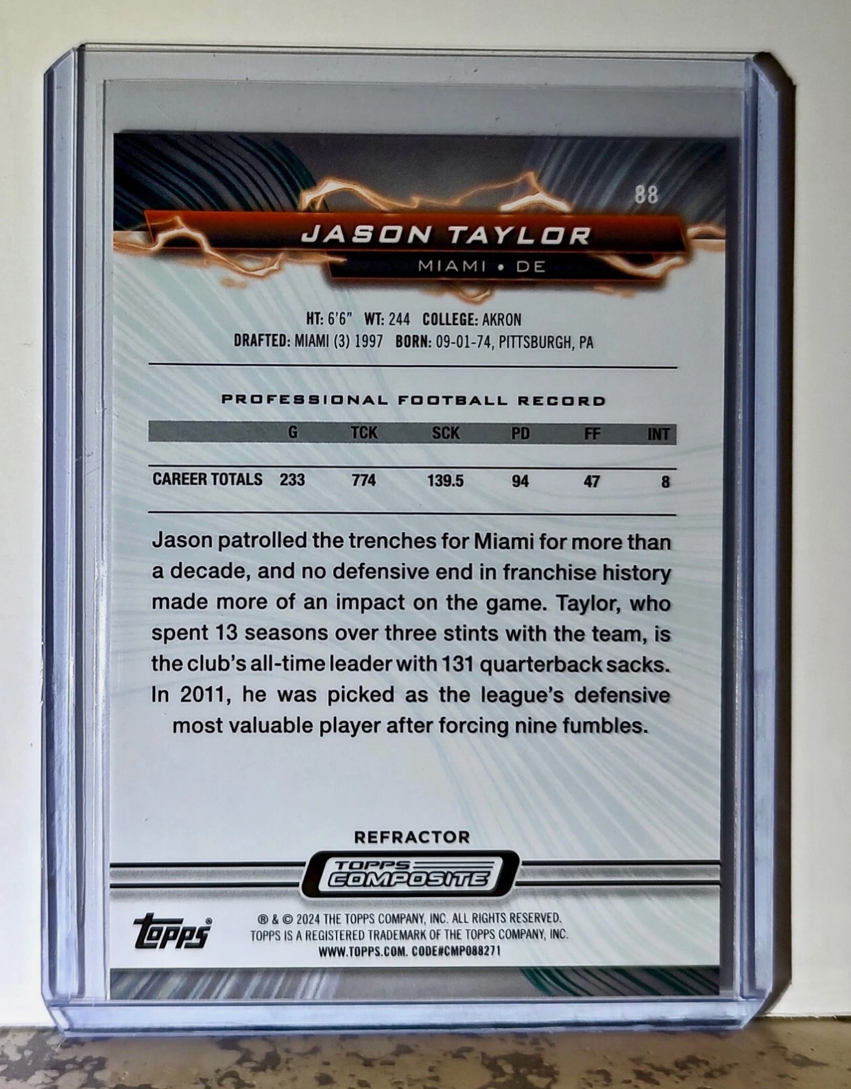 Jason Taylor 2023 Topps Resurgence Refractor NFL 88 Football Card Miami Dolphins