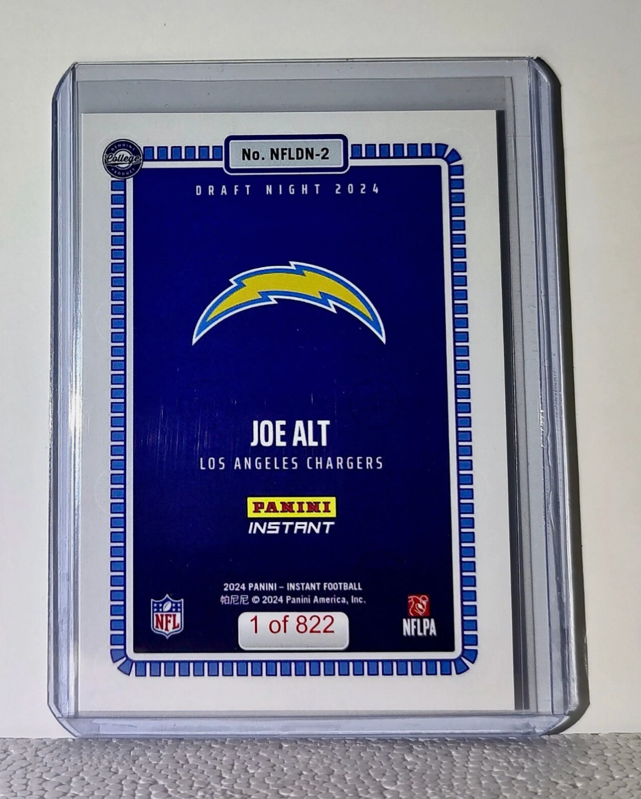 Joe Alt 2024 Panini NFL #2 Draft Night Football Rookie Card 1 of 822