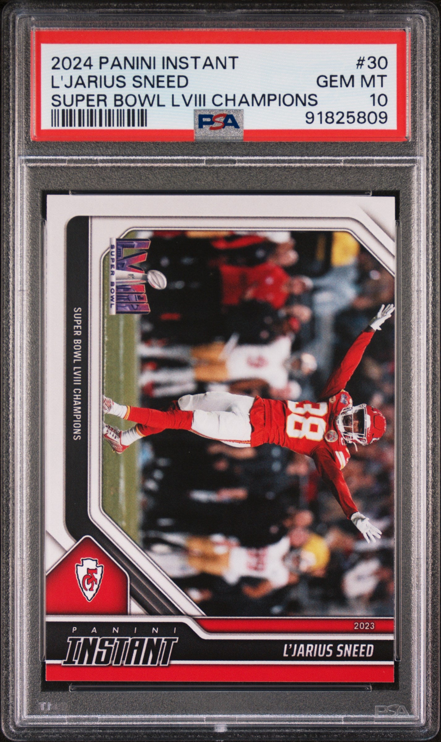L'Jarius Sneed 2023 Panini NFL Superbowl Champions #30 Card PSA 10 Gem Mint
