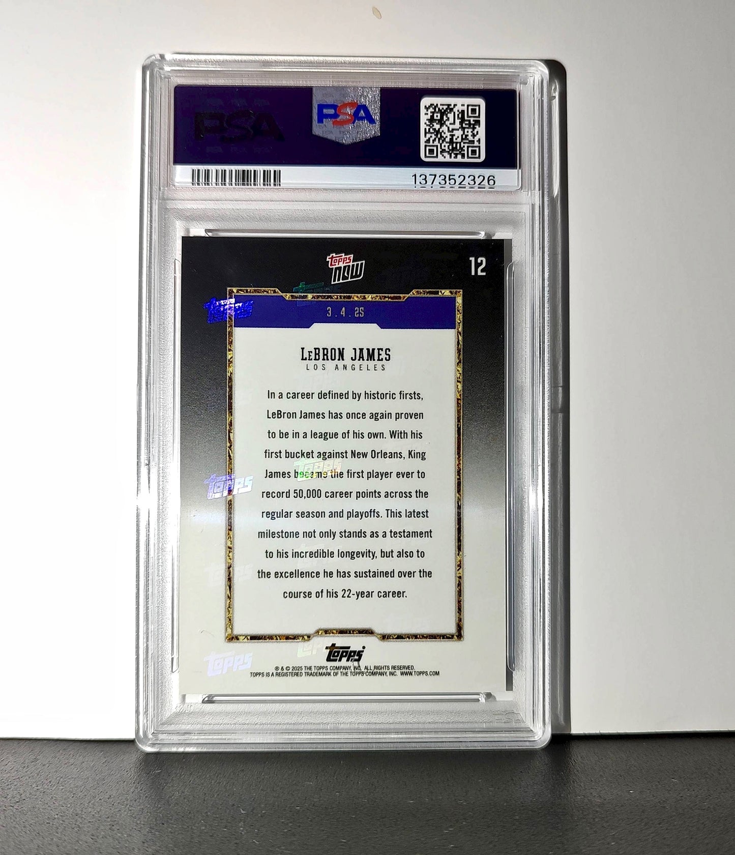 Lebron James 2024 Topps Now 50k Career Points #12 Card PSA 8 NM-MT