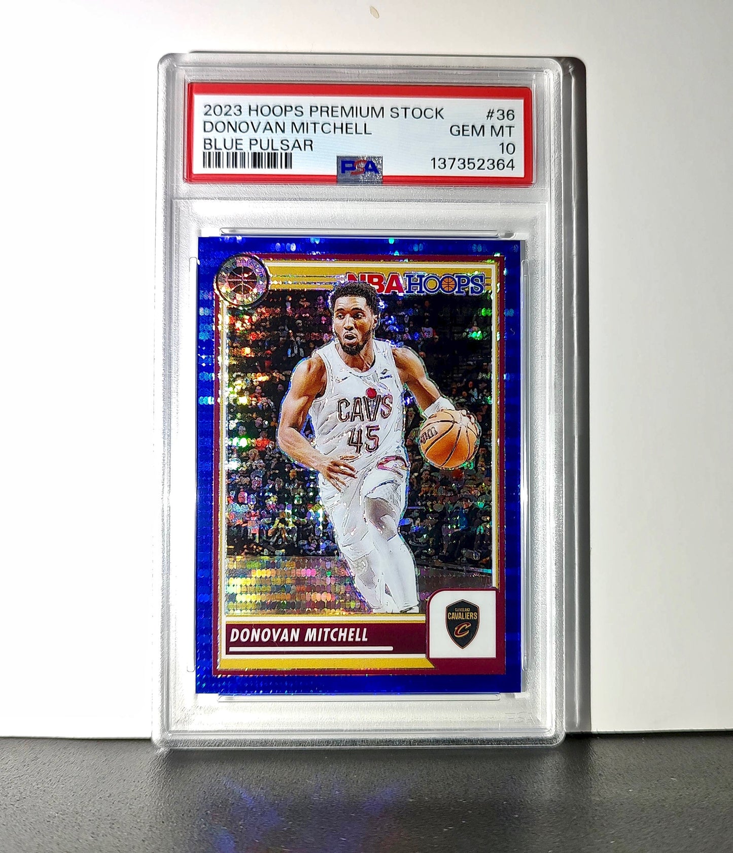 Donovan Mitchell 2023 Panini Hoops Premium #36 04/75 Blue Pulsar PSA 10 Gem Mint
