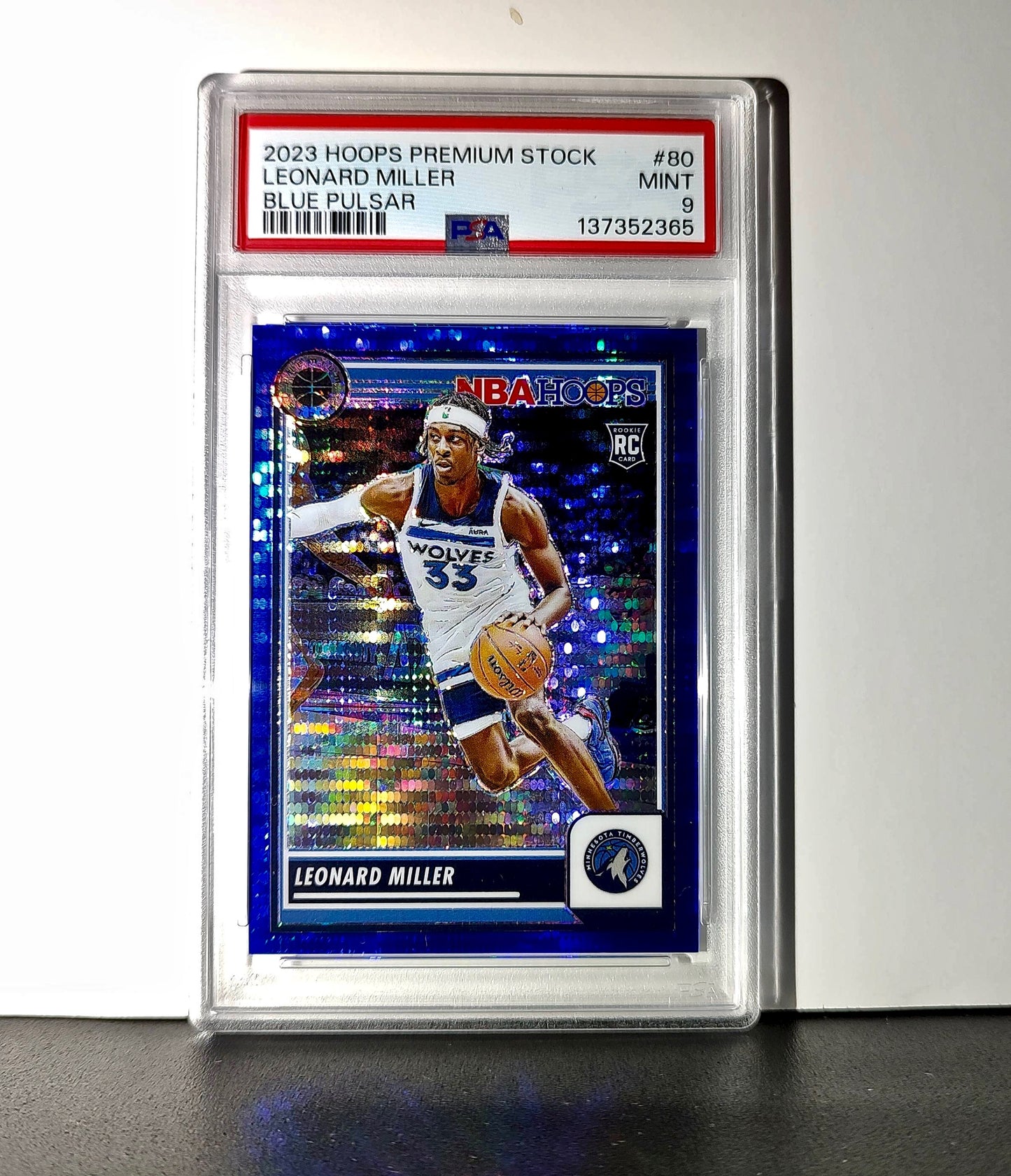 Leonard Miller 2023 Panini Hoops Premium #80 65/75 Blue Pulsar PSA 9 Mint