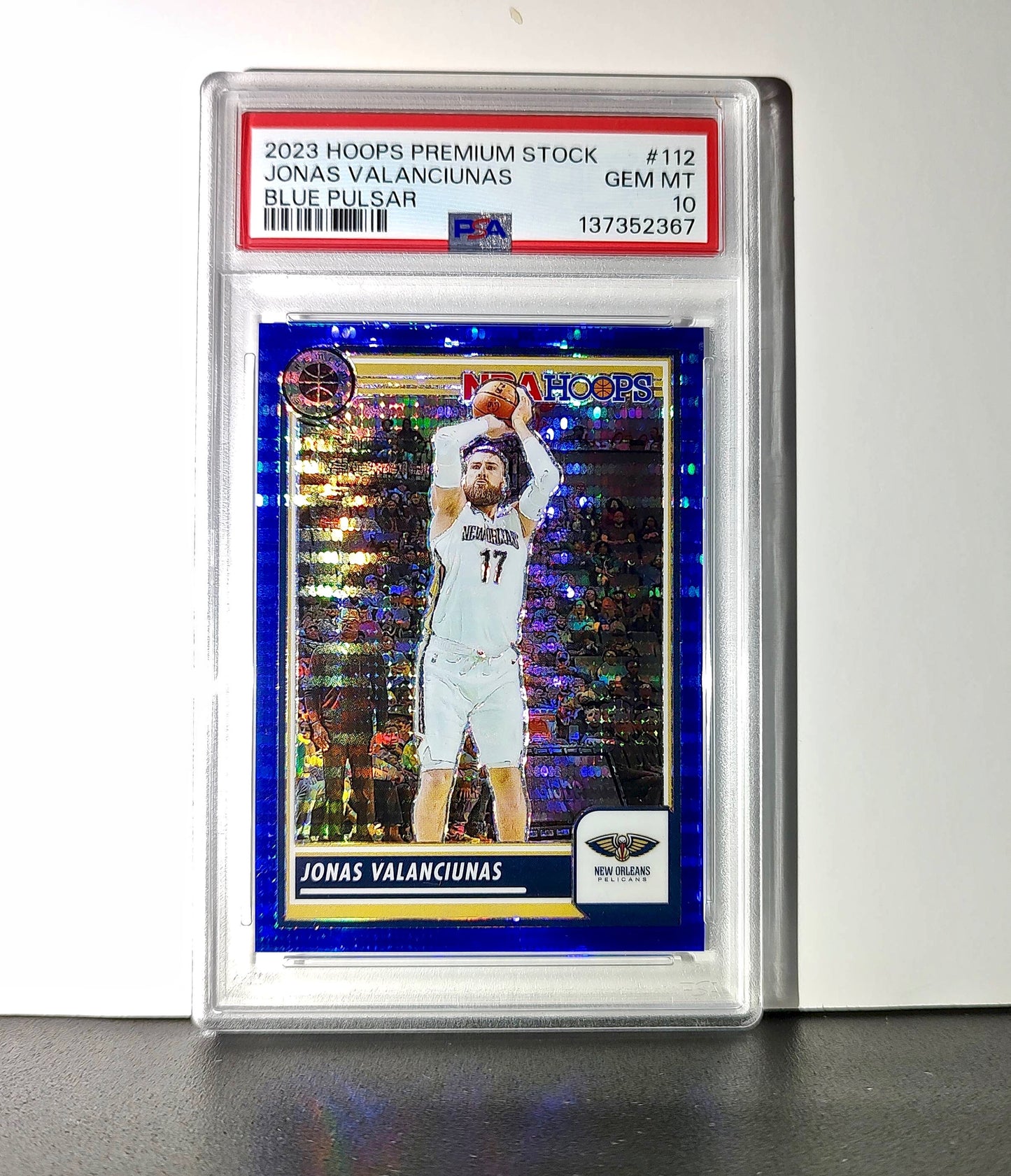 Jonas Valanciunas 2023 Panini Hoops Premium #112 40/75 Blue Pulsar PSA 10 Gem