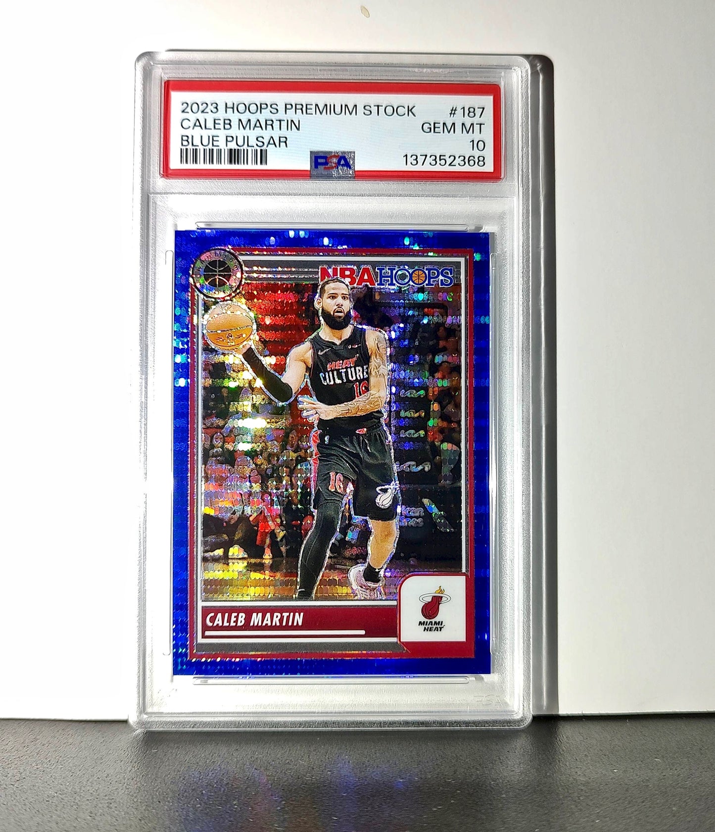 Caleb Martin 2023 Panini Hoops Premium #187 30/75 Blue Pulsar PSA 10 Gem Mint