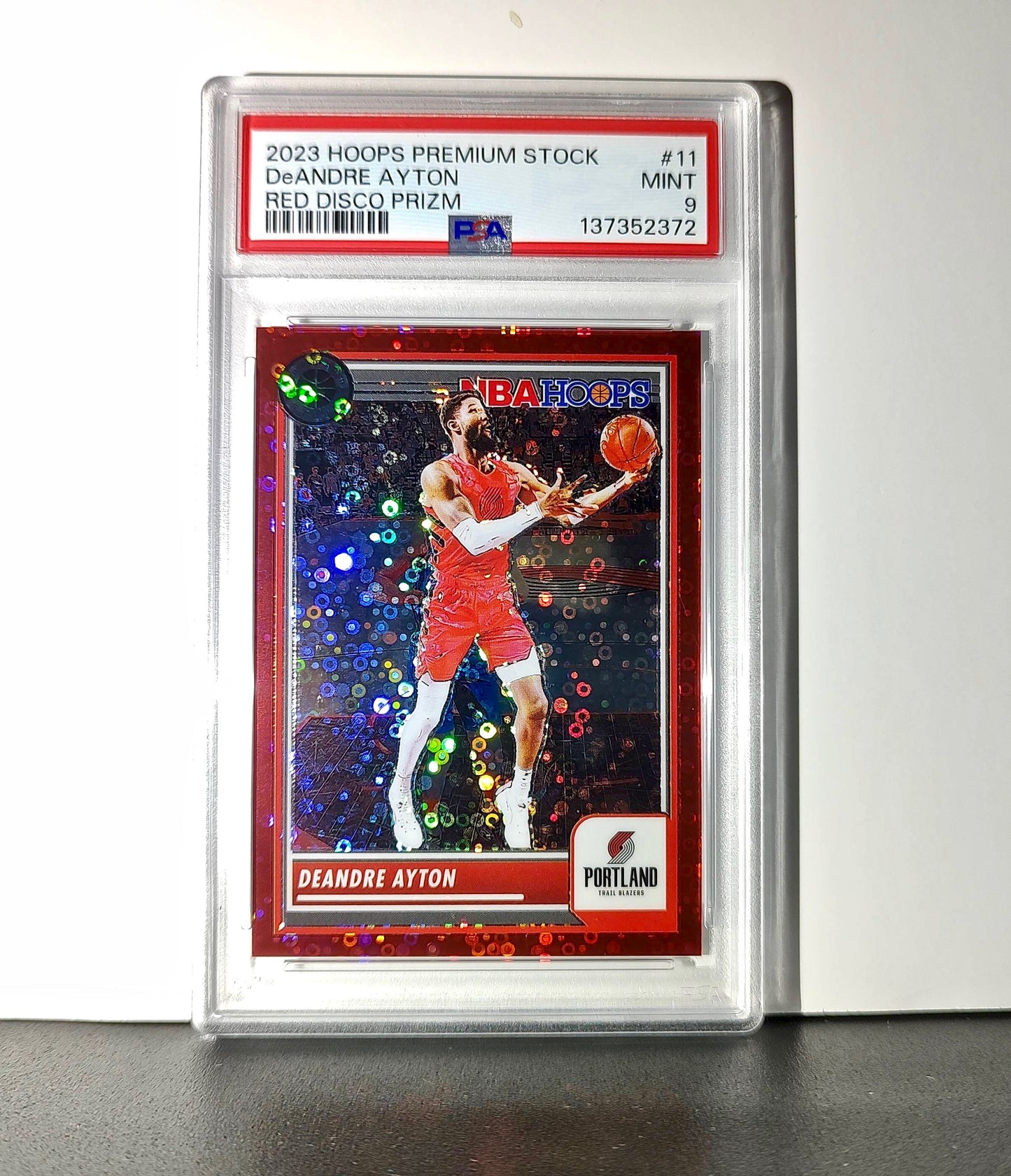 DeAndre Ayton 2023 Panini Hoops Premium #11 114/149 Red Disco Prizm PSA 9 Mint