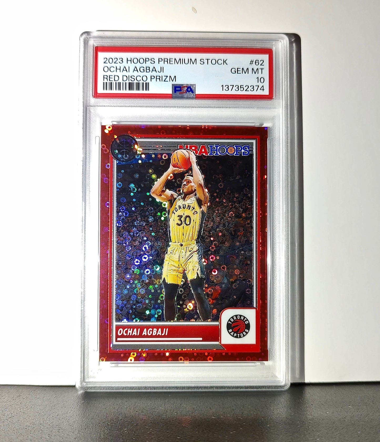 Ochai Agbaji 2023 Panini Hoops Premium #62 30/149 Red Disco Prizm PSA 10 Gem