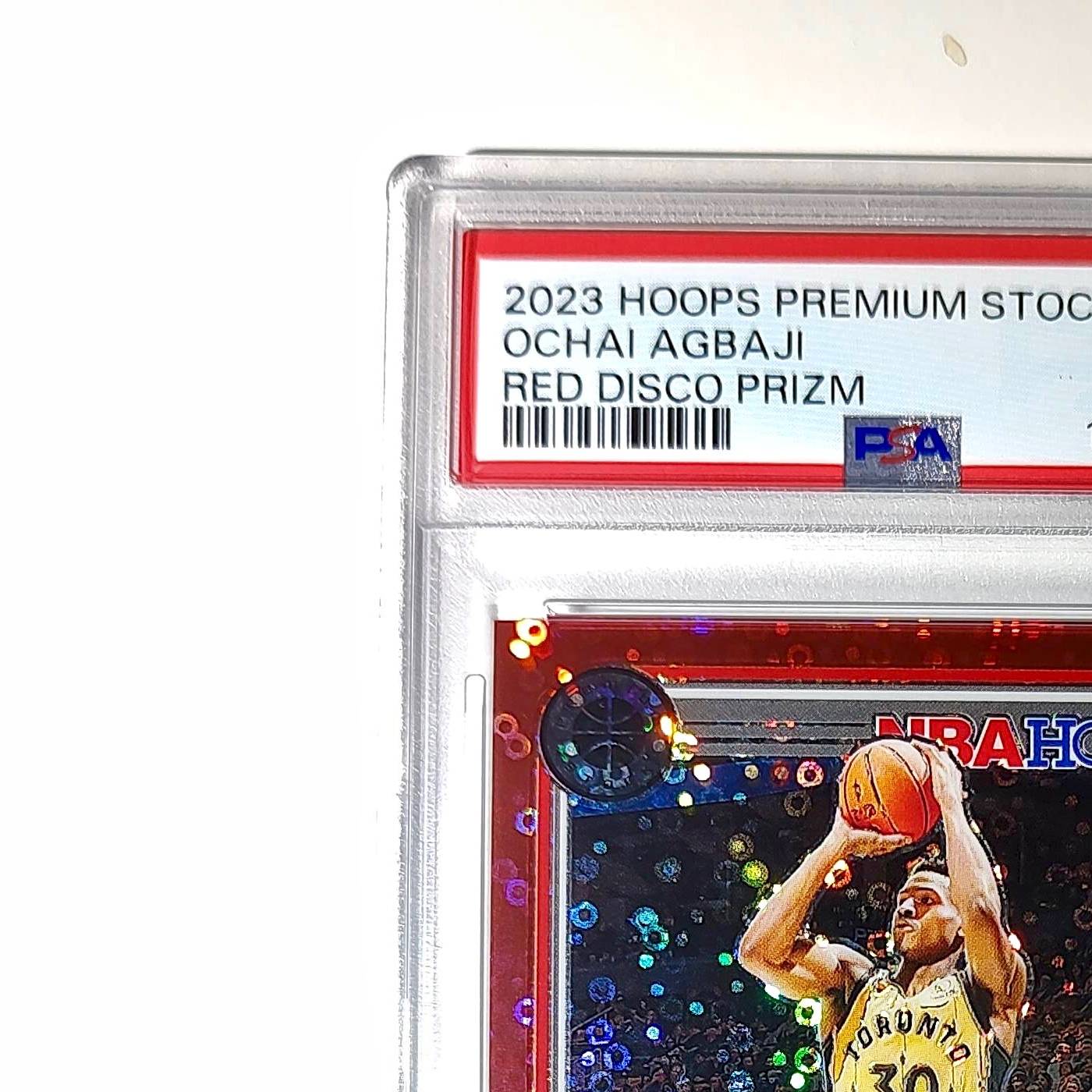 Ochai Agbaji 2023 Panini Hoops Premium #62 30/149 Red Disco Prizm PSA 10 Gem