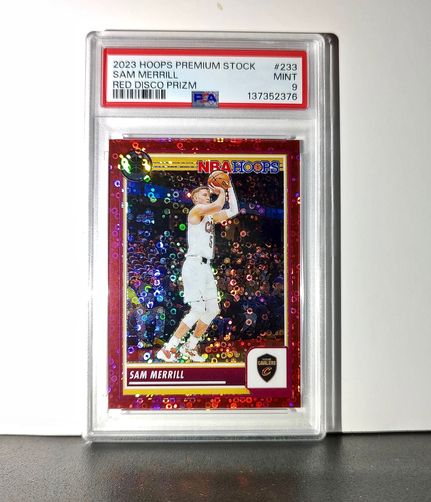 Sam Merrill 2023 Panini Hoops Premium #233 19/149 Red Disco Prizm PSA 9 Mint