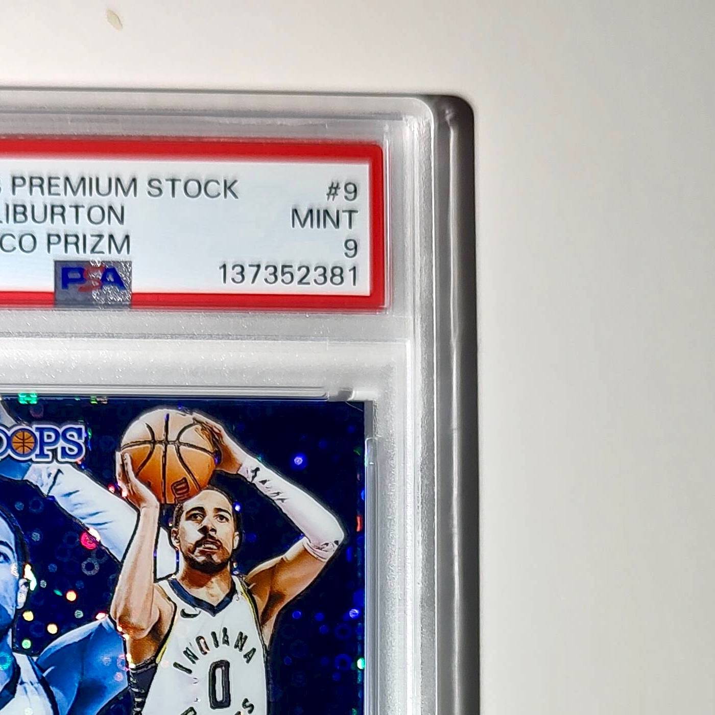 Tyrese Haliburton 2023 Panini Hoops Premium Sheesh #9 Disco Prizm PSA 9 Mint