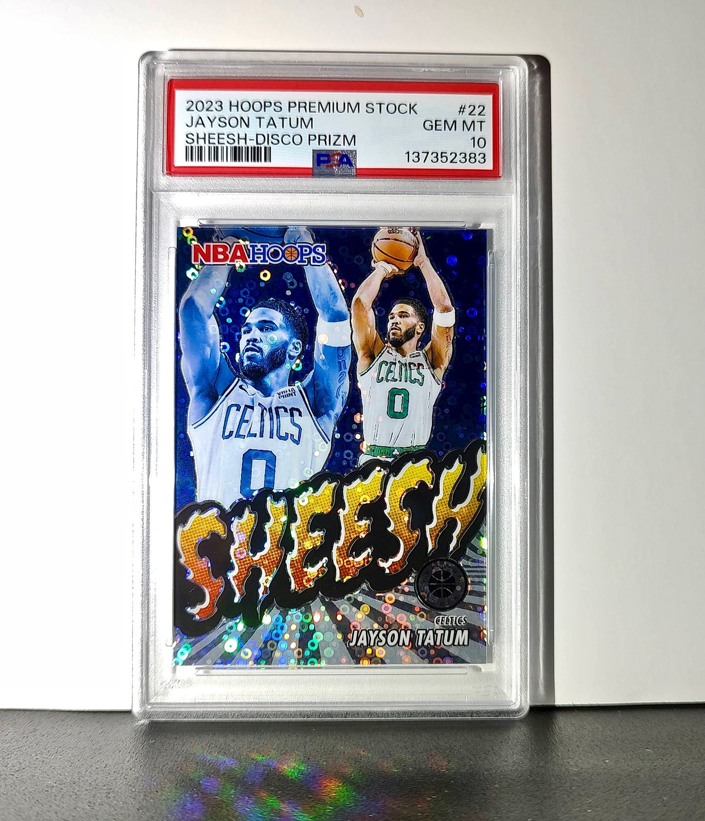 Jayson Tatum 2023 Panini Hoops Premium Sheesh #22 Disco Prizm PSA 10 Gem Mint