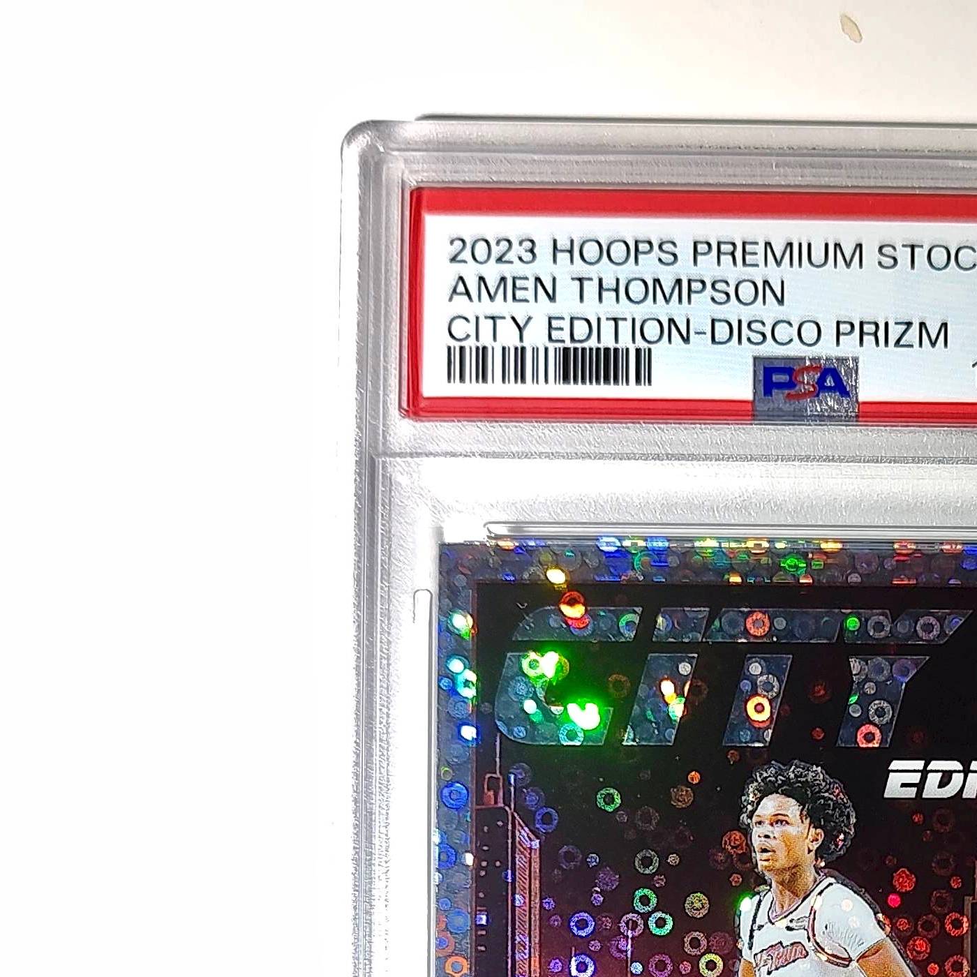 Amen Thompson 2023 Panini Hoops Premium City Edition #14 Disco Prizm PSA 9 Mint
