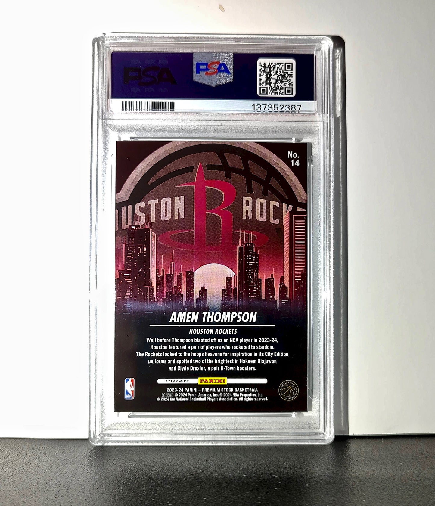 Amen Thompson 2023 Panini Hoops Premium City Edition #14 Disco Prizm PSA 9 Mint