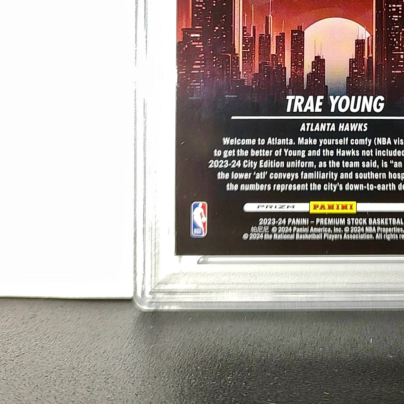 Trae Young 2023 Panini Hoops Premium City Edition #28 Disco Prizm PSA 10 Gem