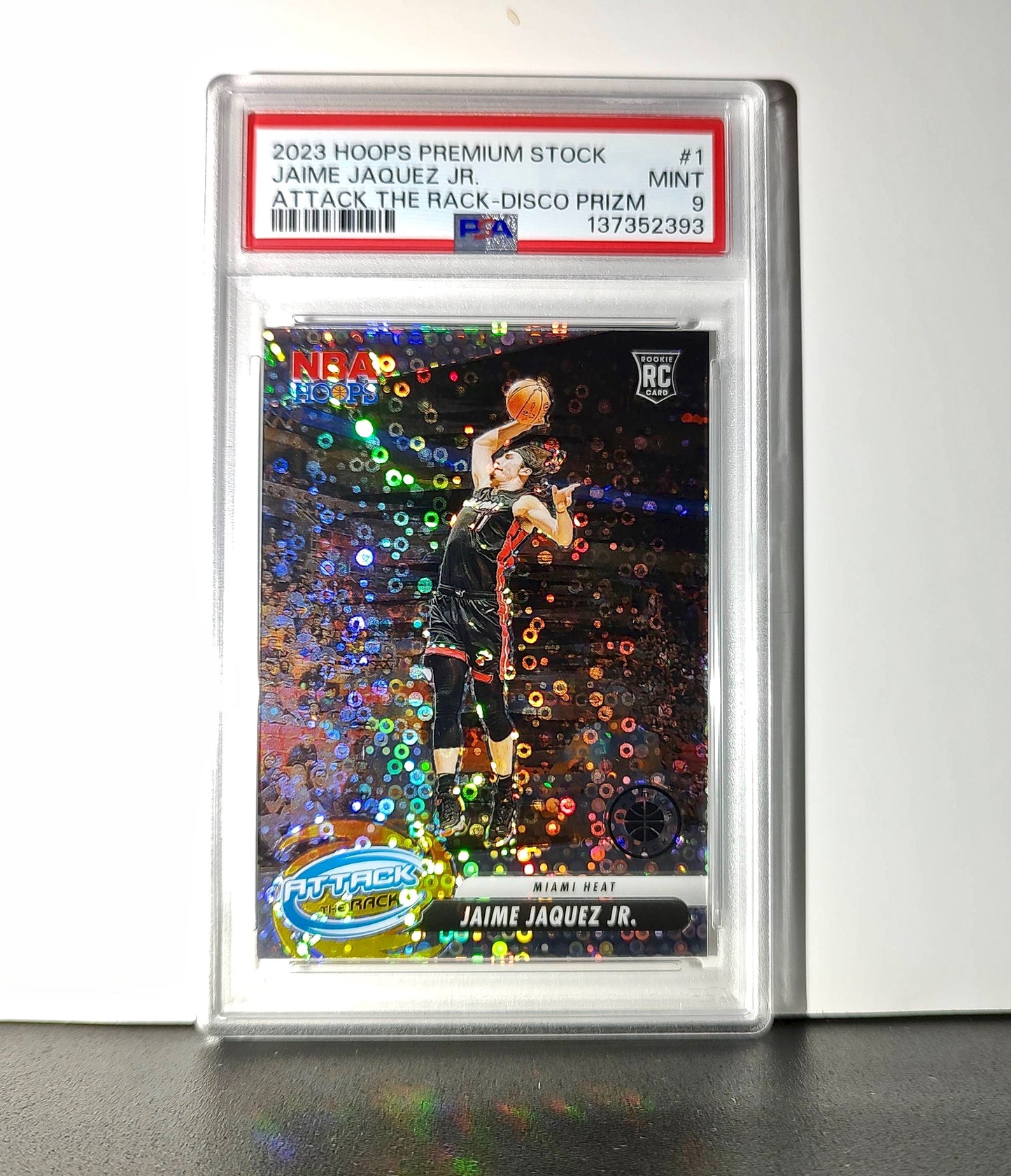 Jaime Jaquez Jr. 2023 Panini Hoops Premium Attack the Rack #1 Disco Prizm PSA 9