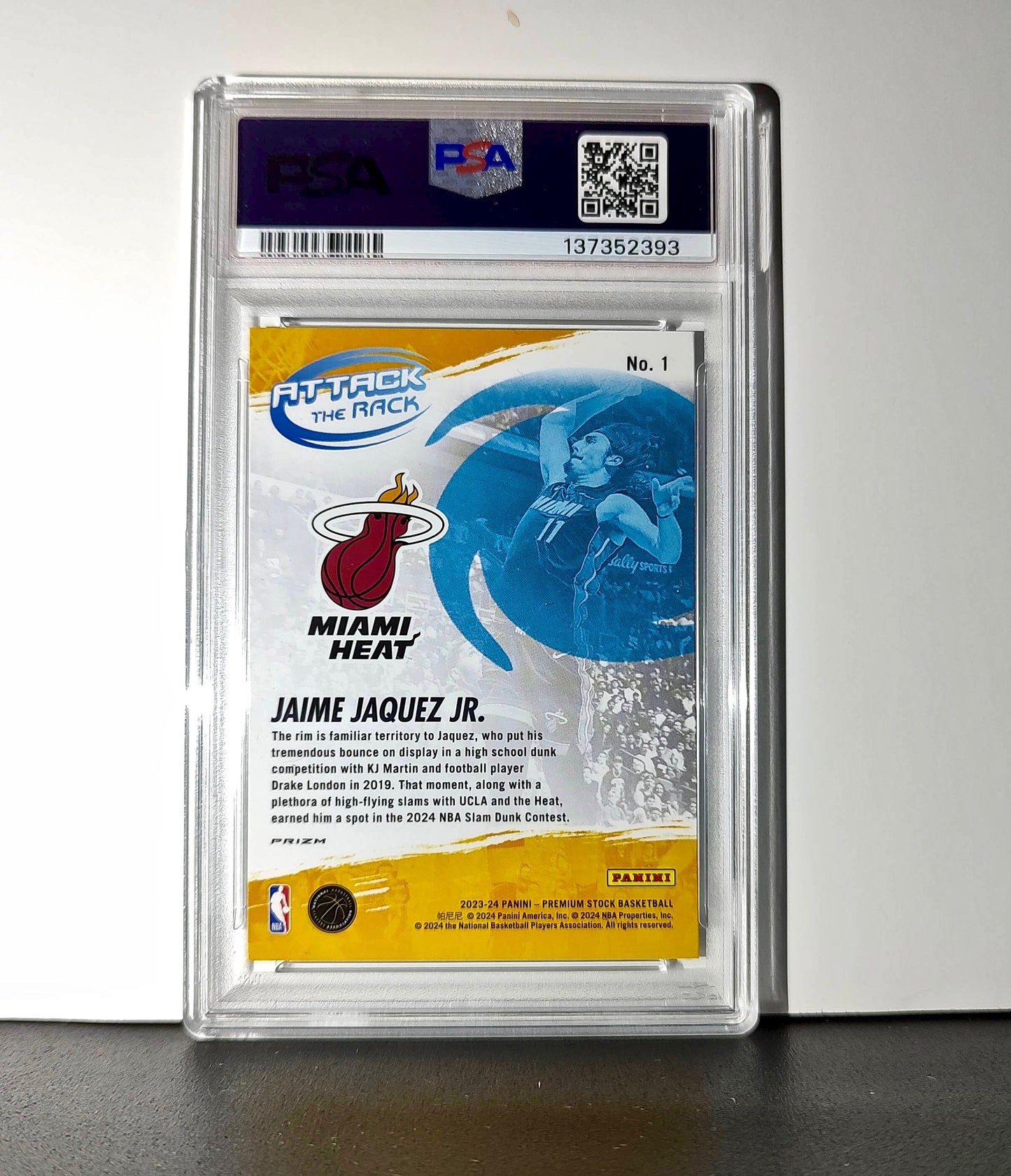 Jaime Jaquez Jr. 2023 Panini Hoops Premium Attack the Rack #1 Disco Prizm PSA 9