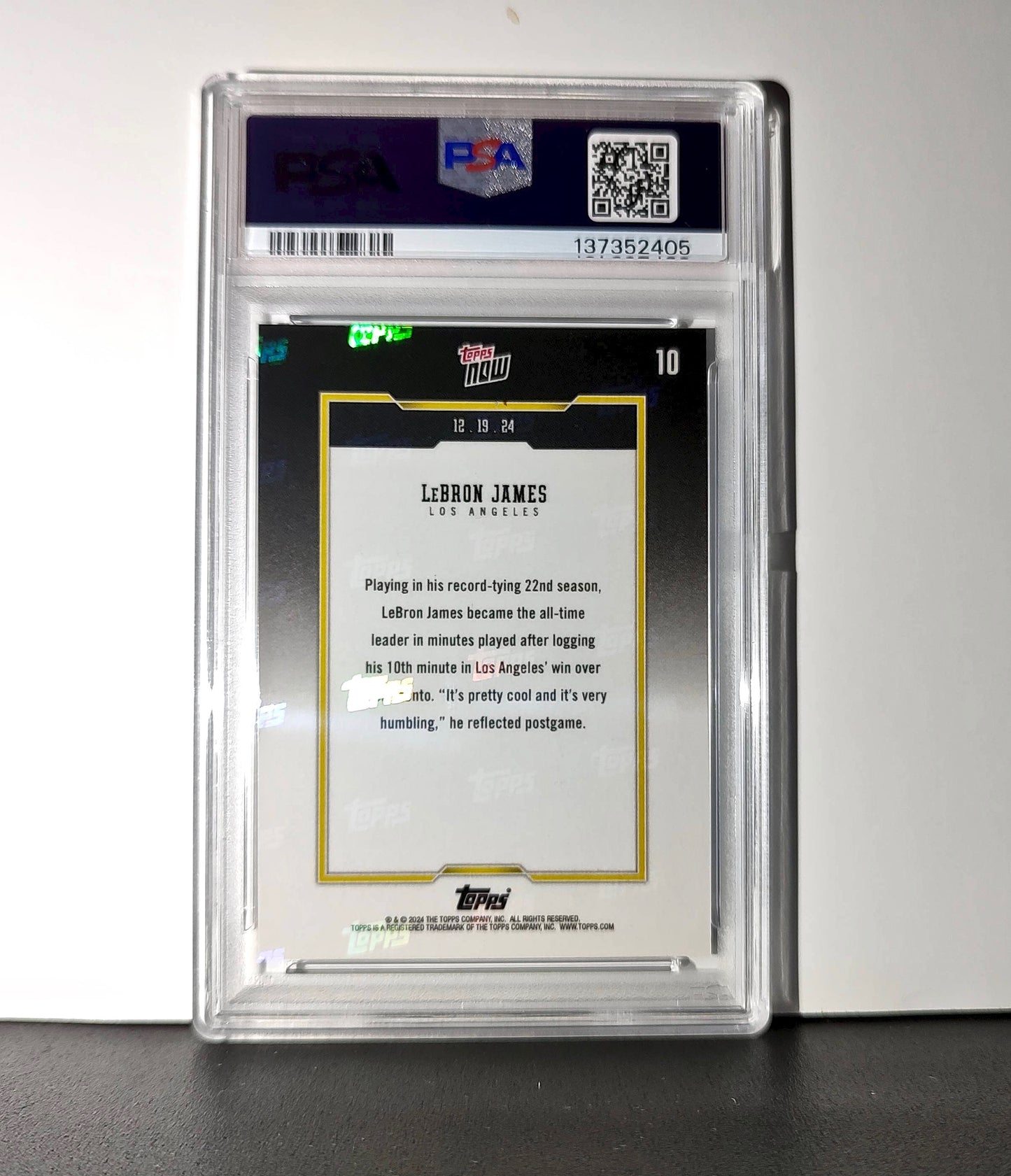 LeBron James 2024 Topps Now #10 All-Time Leader Minutes Played PSA 10 Gem Mint