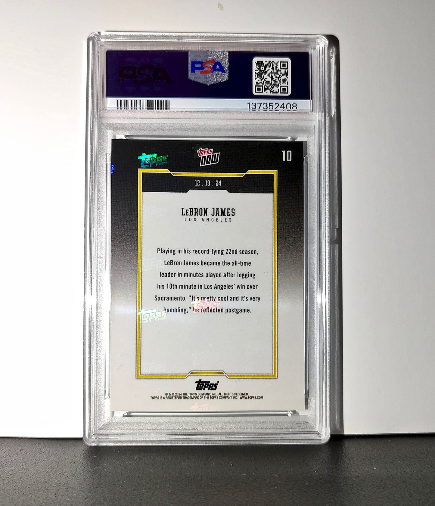 LeBron James 2024 Topps Now #10 All-Time Leader Minutes Played PSA 10 Gem Mint