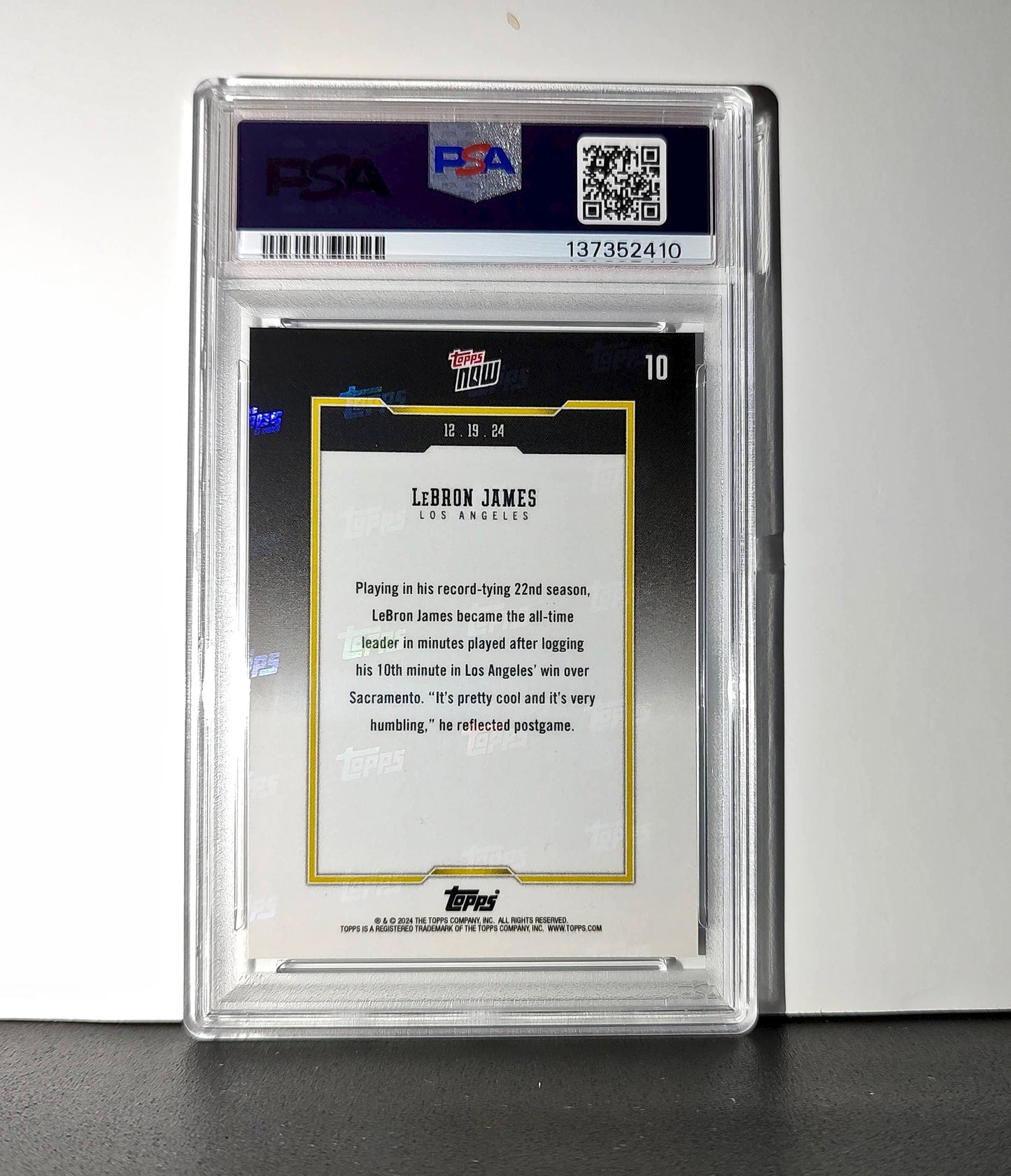 LeBron James 2024 Topps Now #10 All-Time Leader Minutes Played PSA 10 Gem Mint