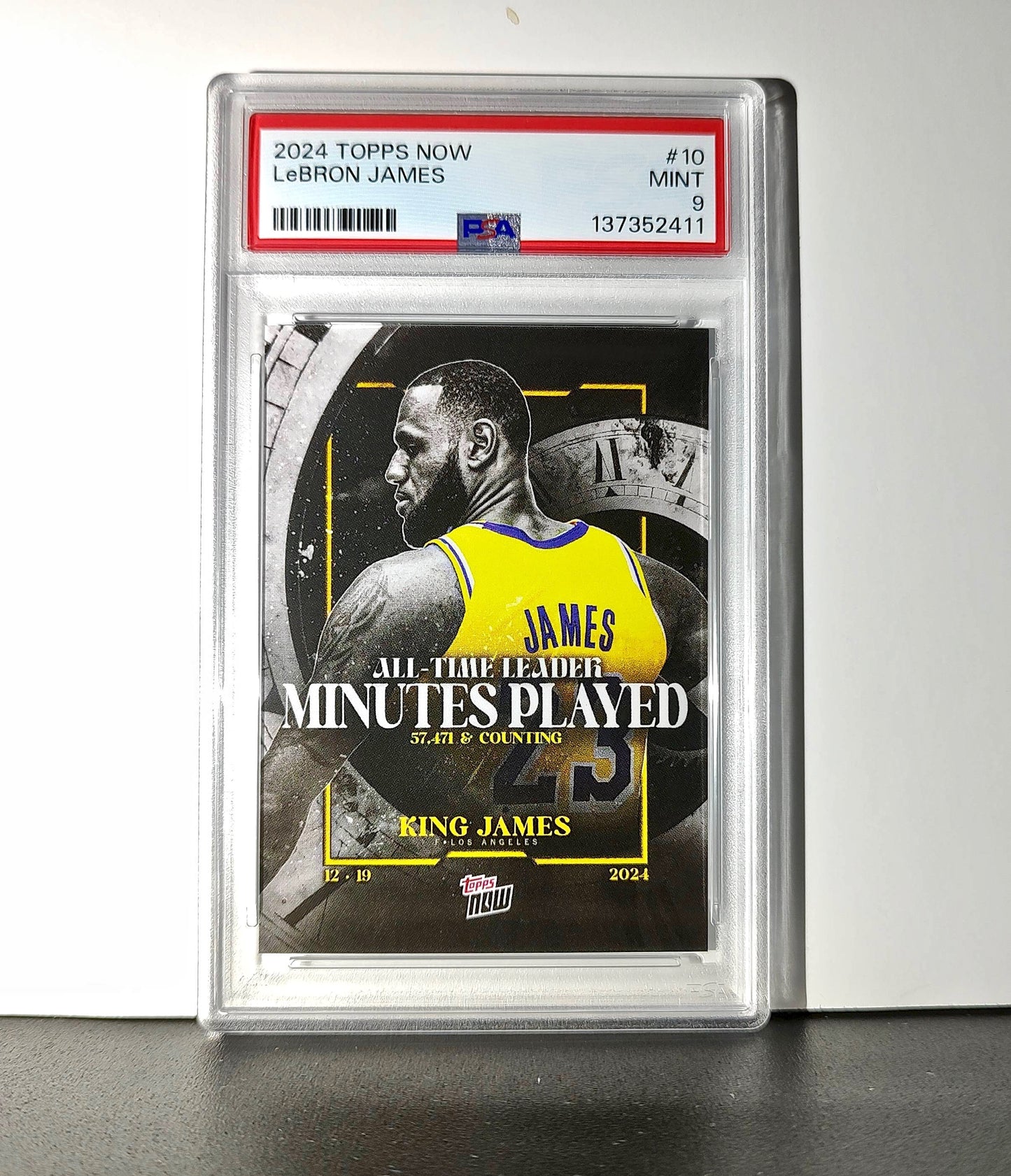 LeBron James 2024 Topps Now #10 All-Time Leader Minutes Played PSA 9 Mint