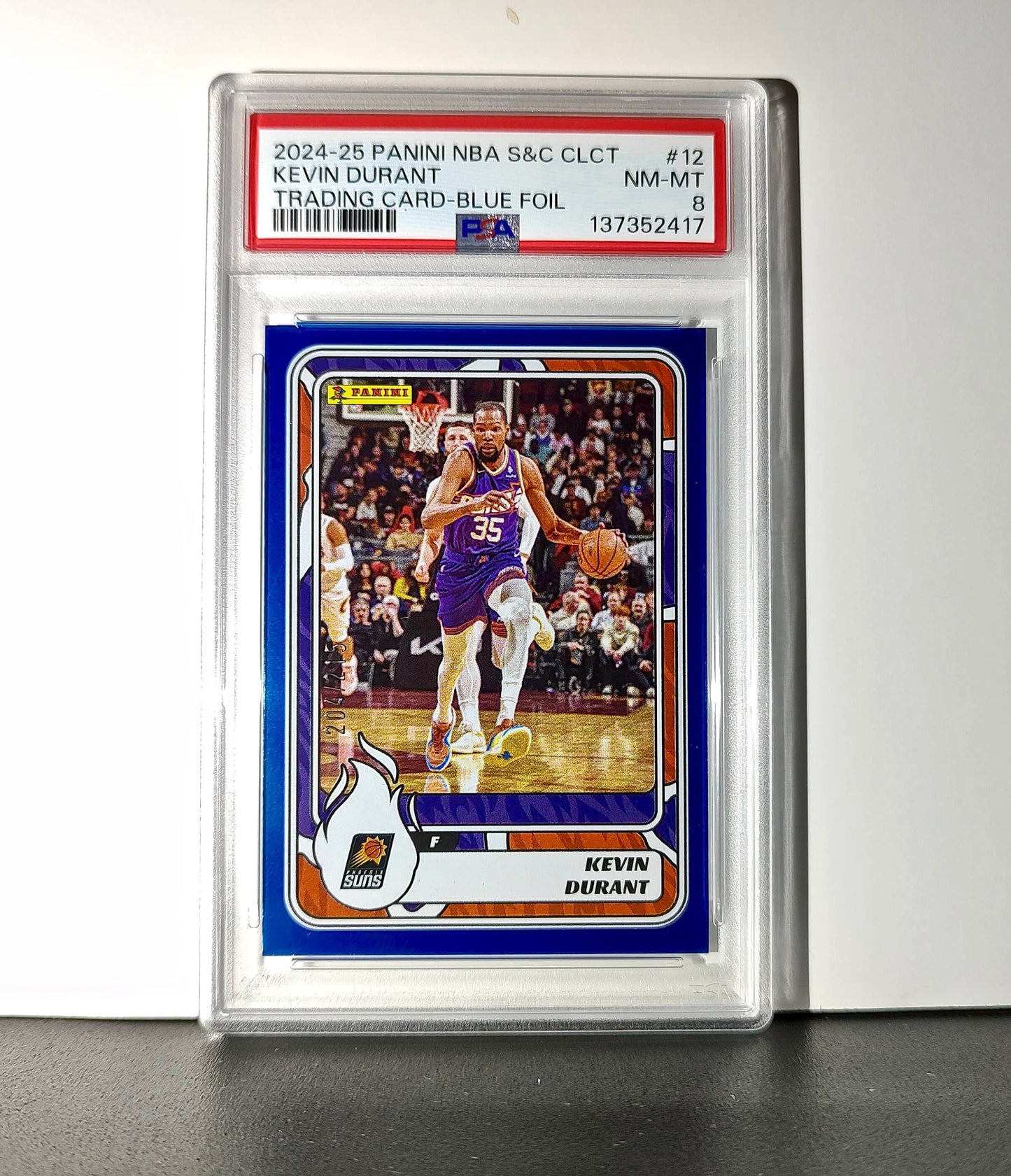 Kevin Durant 2024-25 Panini NBA #12 Sticker 204/215 Blue Foil PSA 8 NM-MT