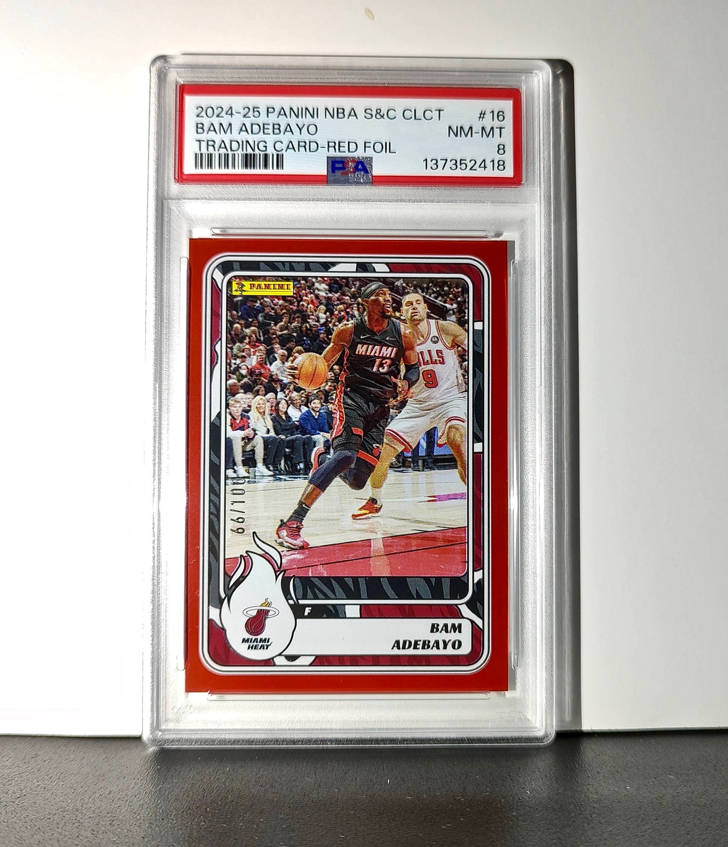 Bam Adebayo 2024-25 Panini NBA #16 Sticker 66/100 Red Foil PSA 8 NM-MT