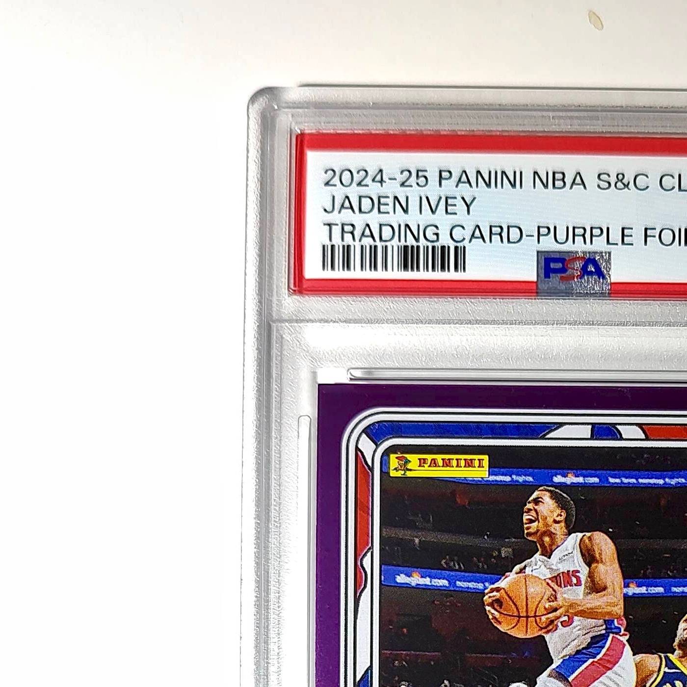 Jaden Ivey 2024-25 Panini NBA #17 Sticker 50/75 Purple Foil PSA 8 NM-MT